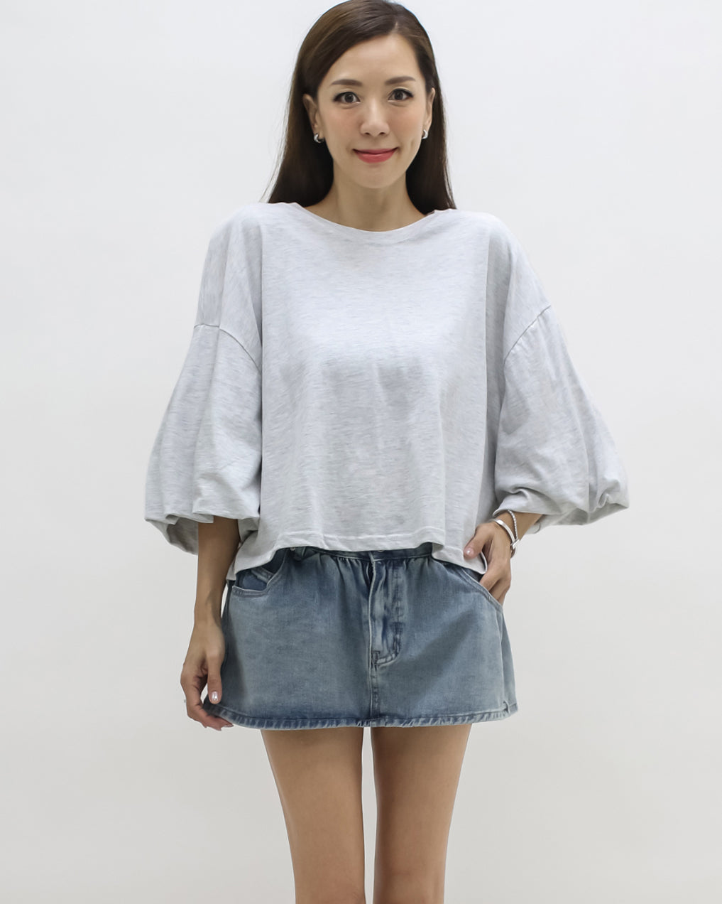 marl grey puff sleeves tee