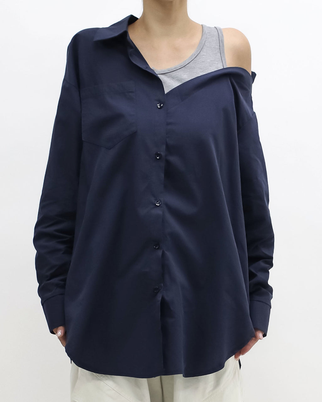 navy & grey vest cutout shoulder shirt *pre-order*