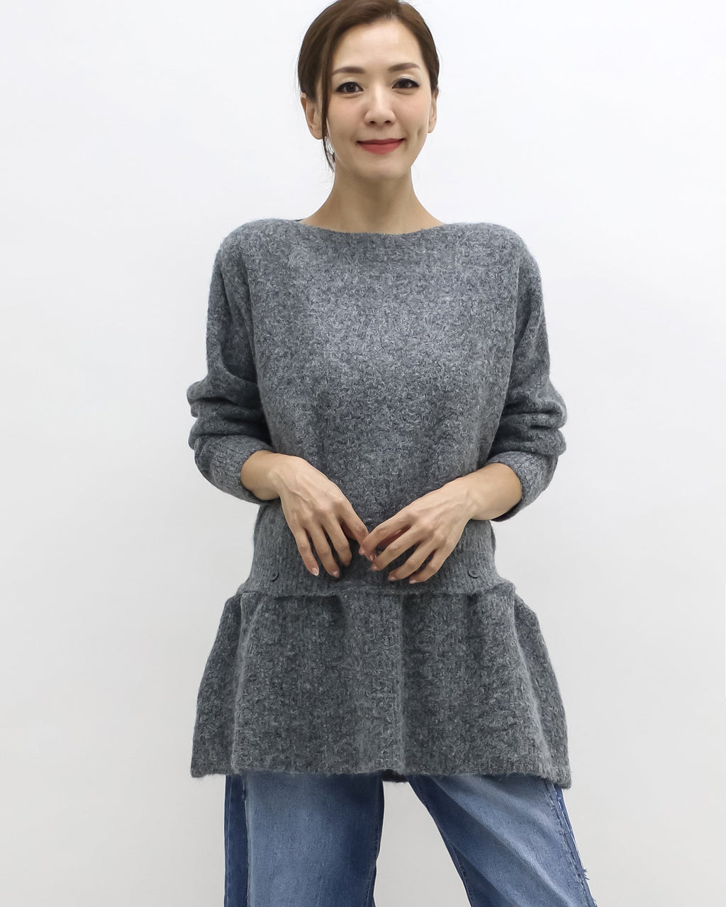 grey flare hem knitted top