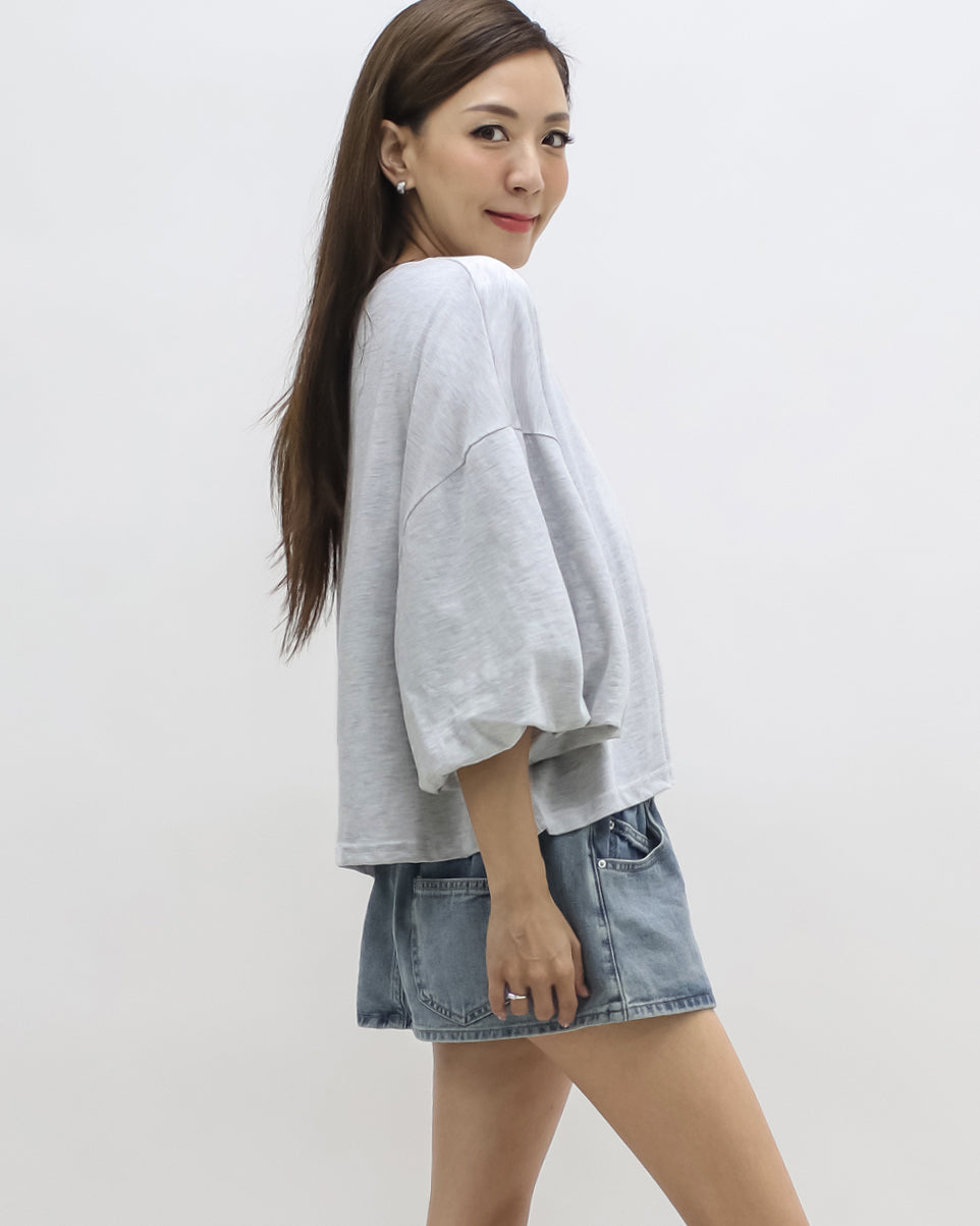 marl grey puff sleeves tee