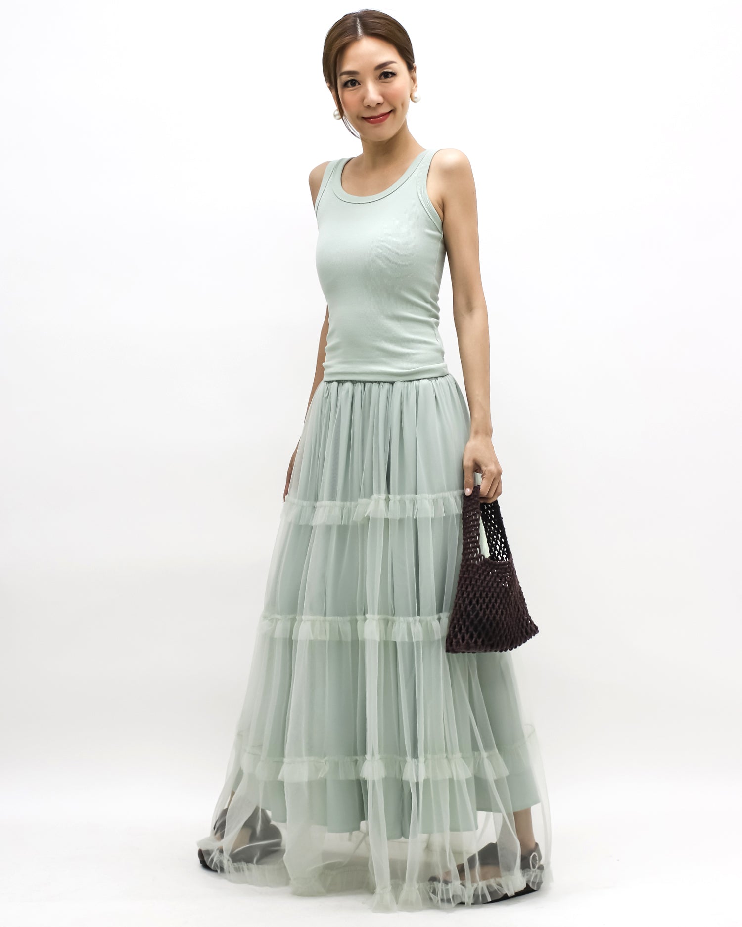mint green vest & mesh longline skirt set *pre-order*