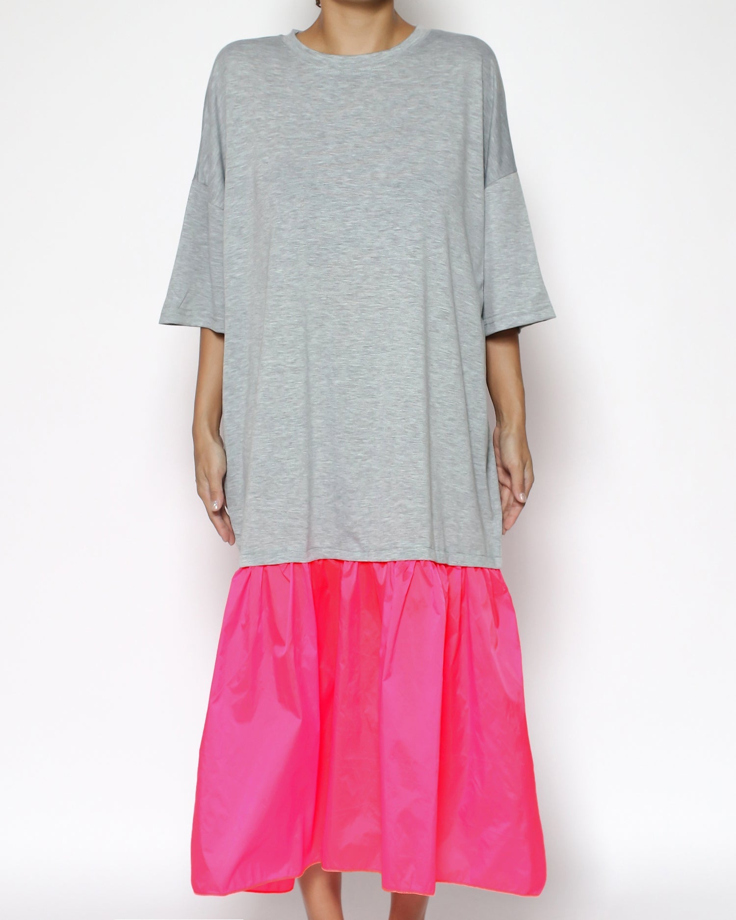grey tee & neon pink longline dress *pre-order*