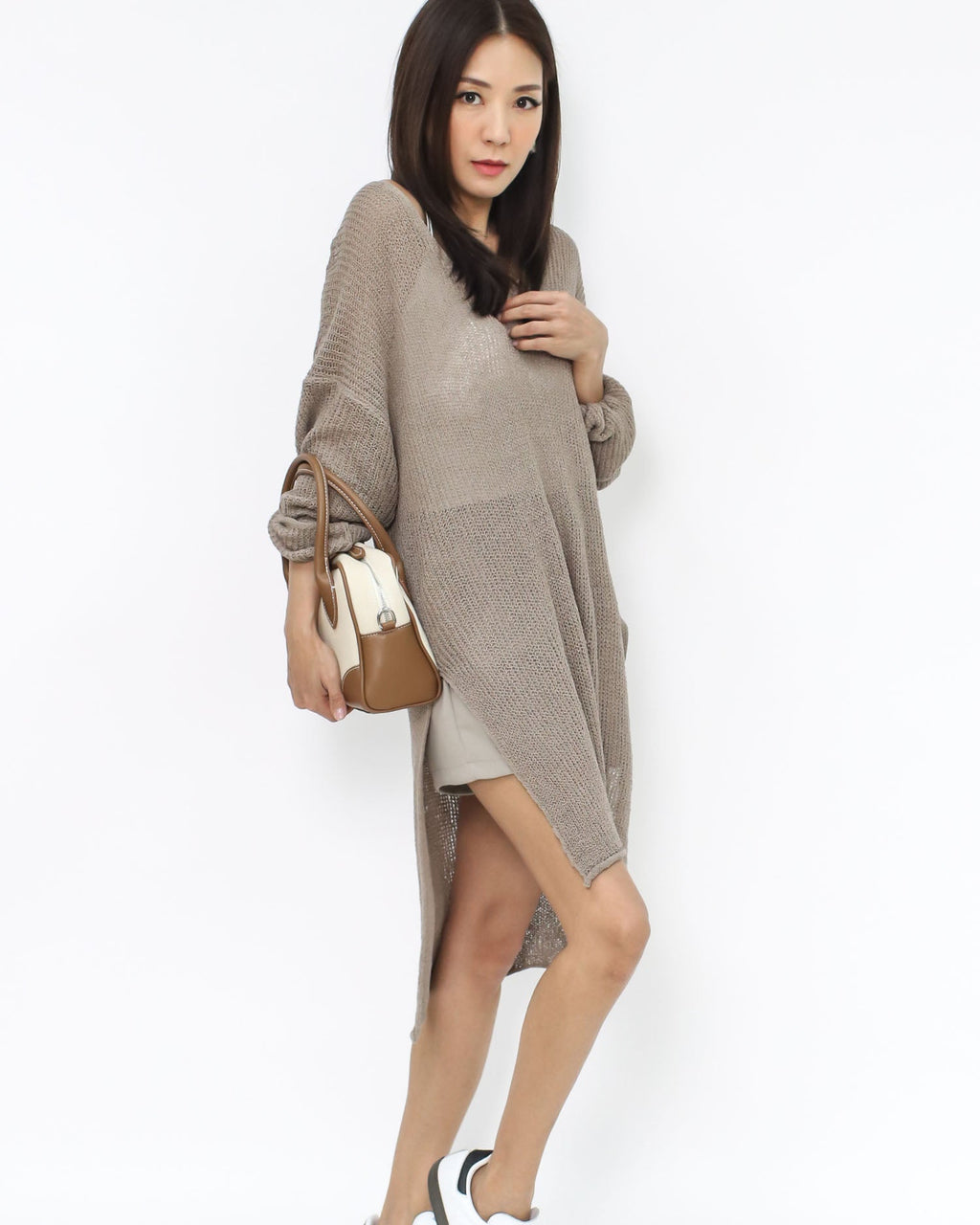 beige summer knitted longline top *pre-order*