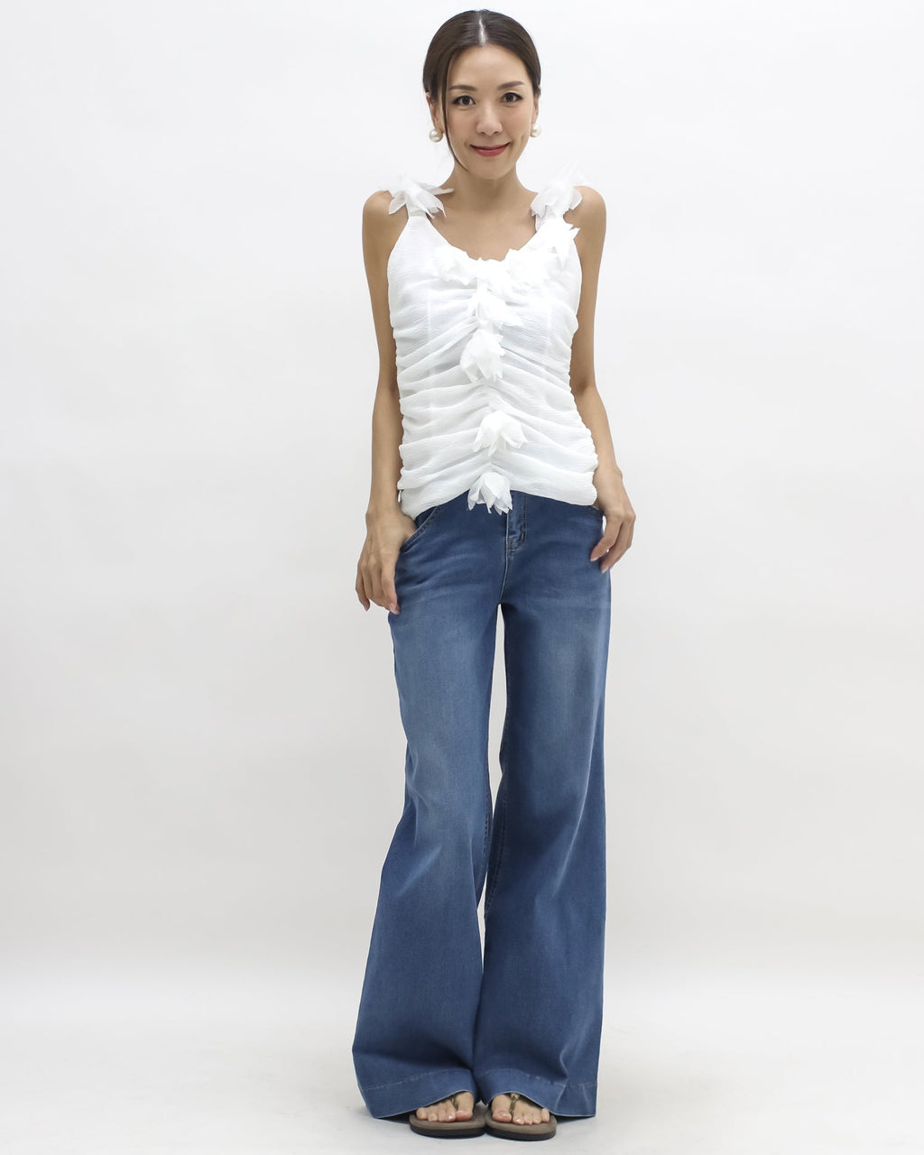 ivory flowers texture vest