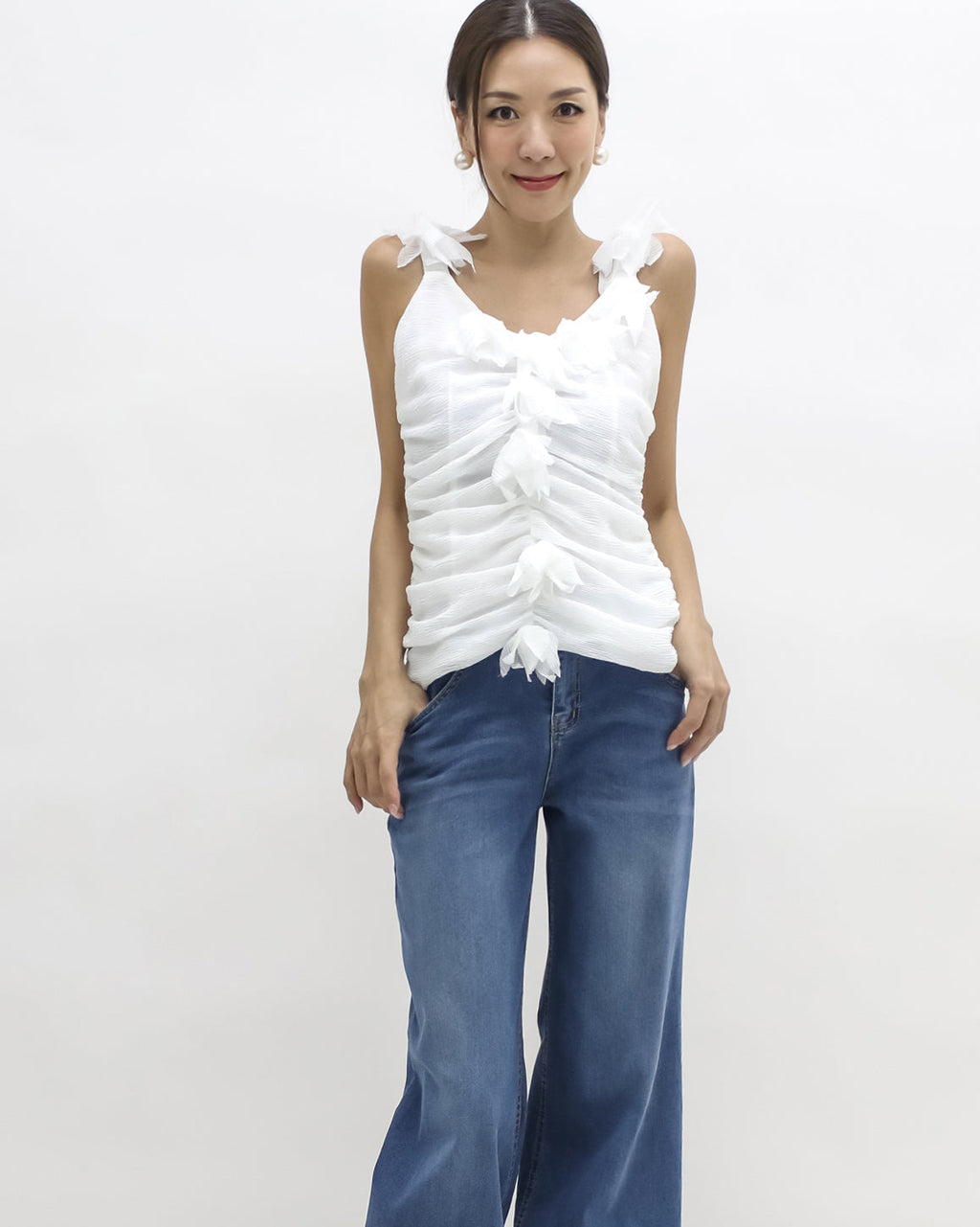 ivory flowers texture vest