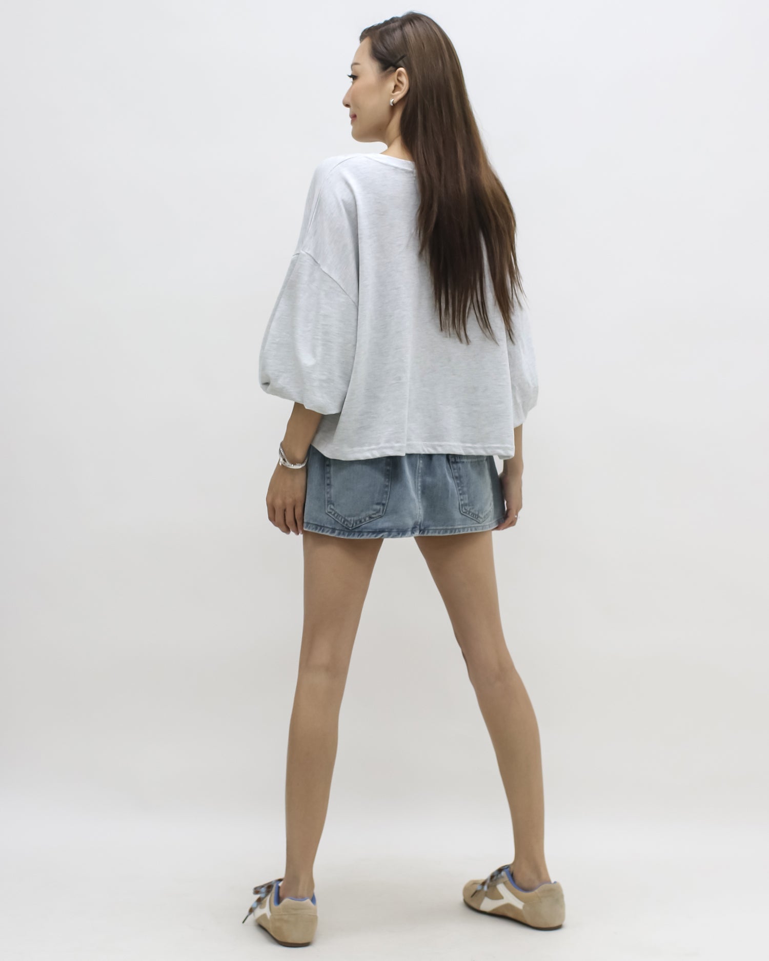 marl grey puff sleeves tee