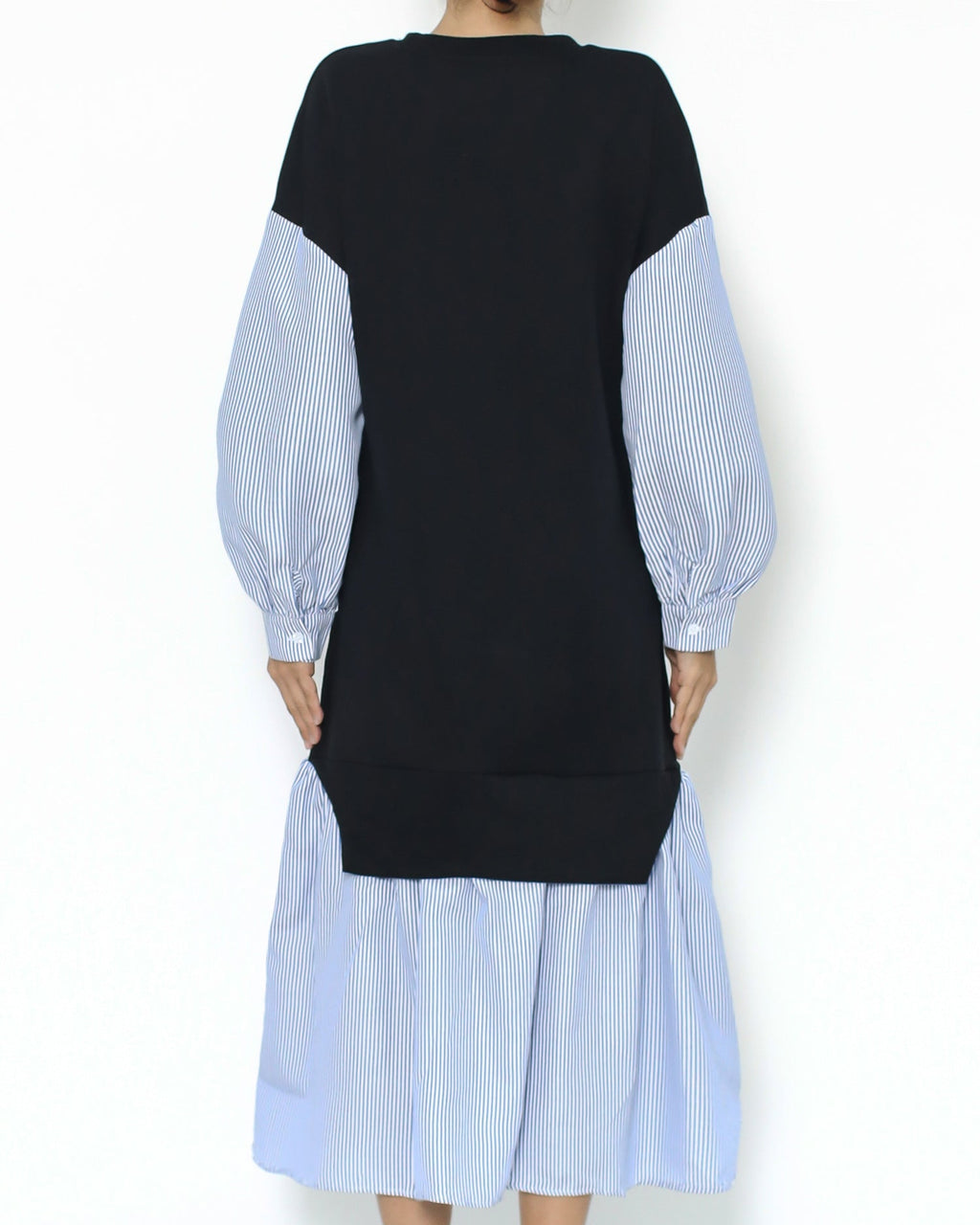 black sweat & blue stripes shirt dress *pre-order*