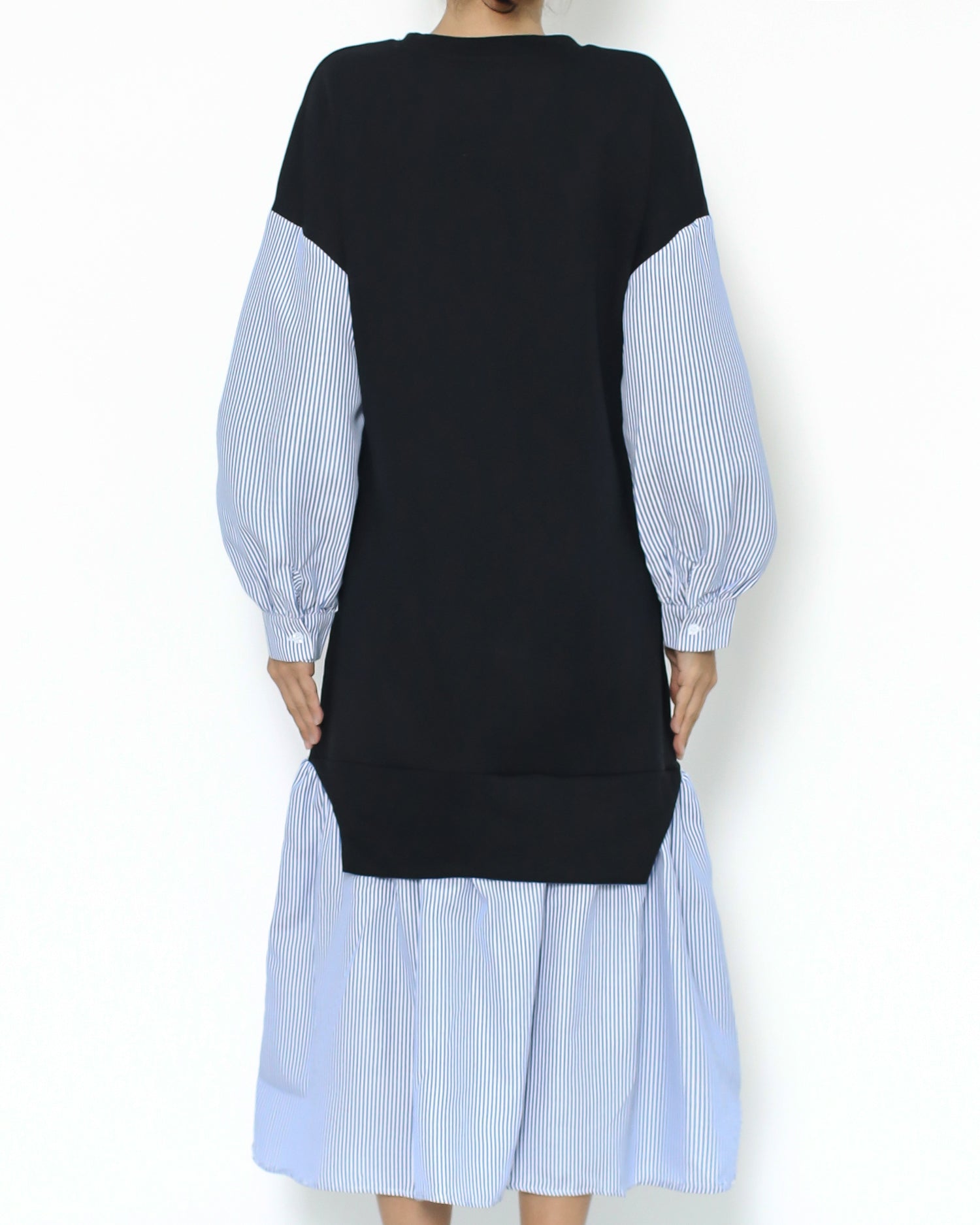 black sweat & blue stripes shirt dress *pre-order*