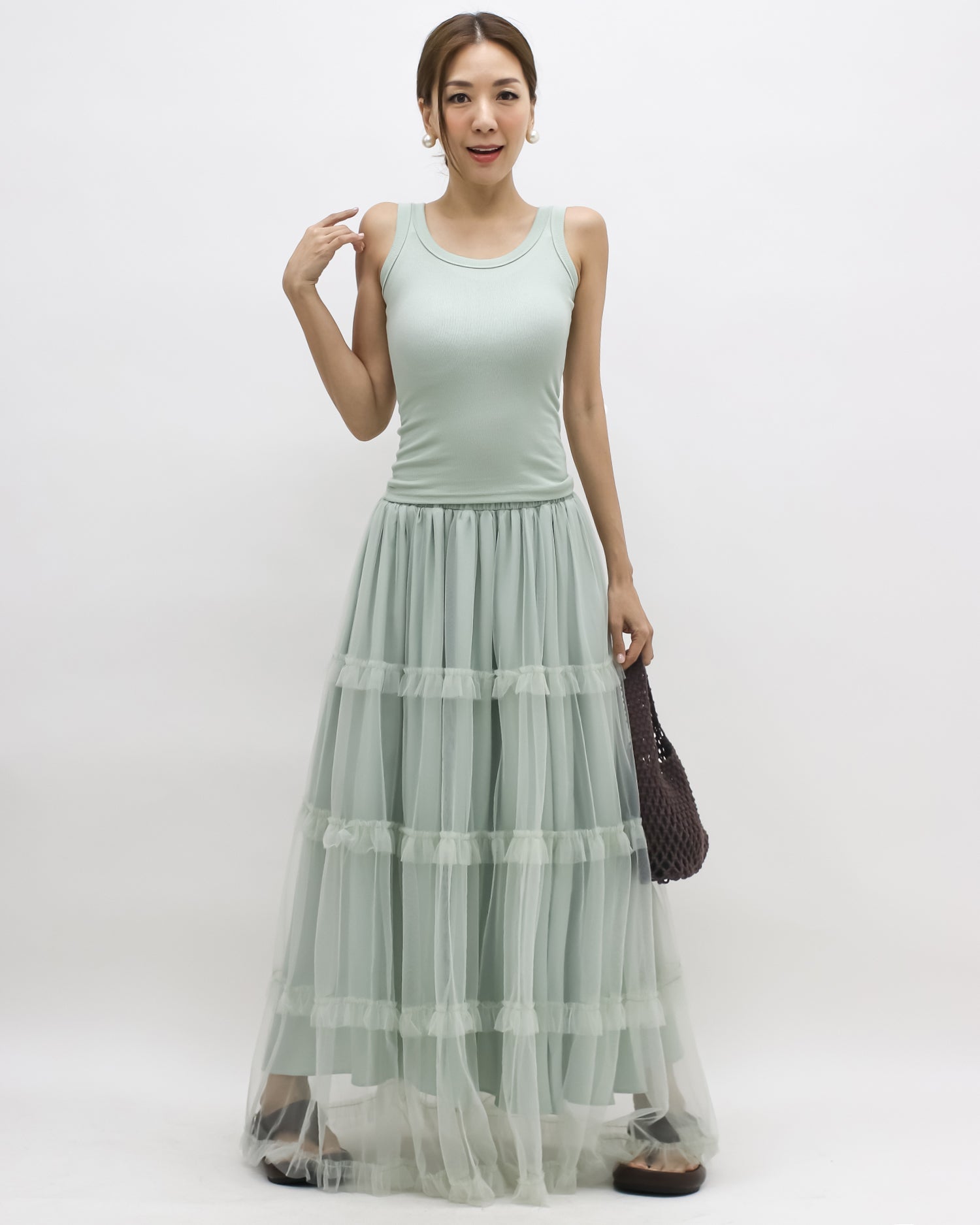 mint green vest & mesh longline skirt set *pre-order*