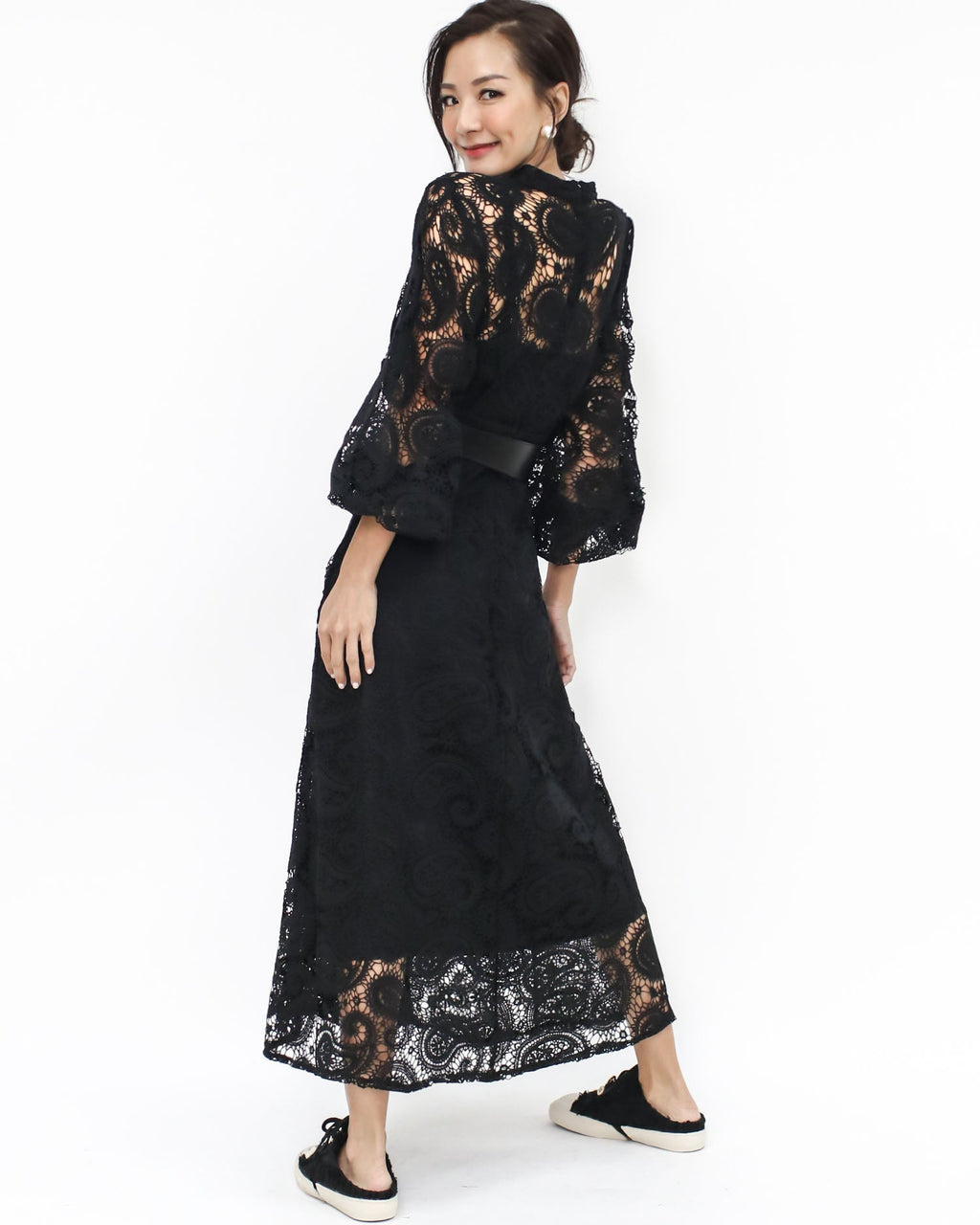 black crochet lace longline dress with rope belt *pre-order*