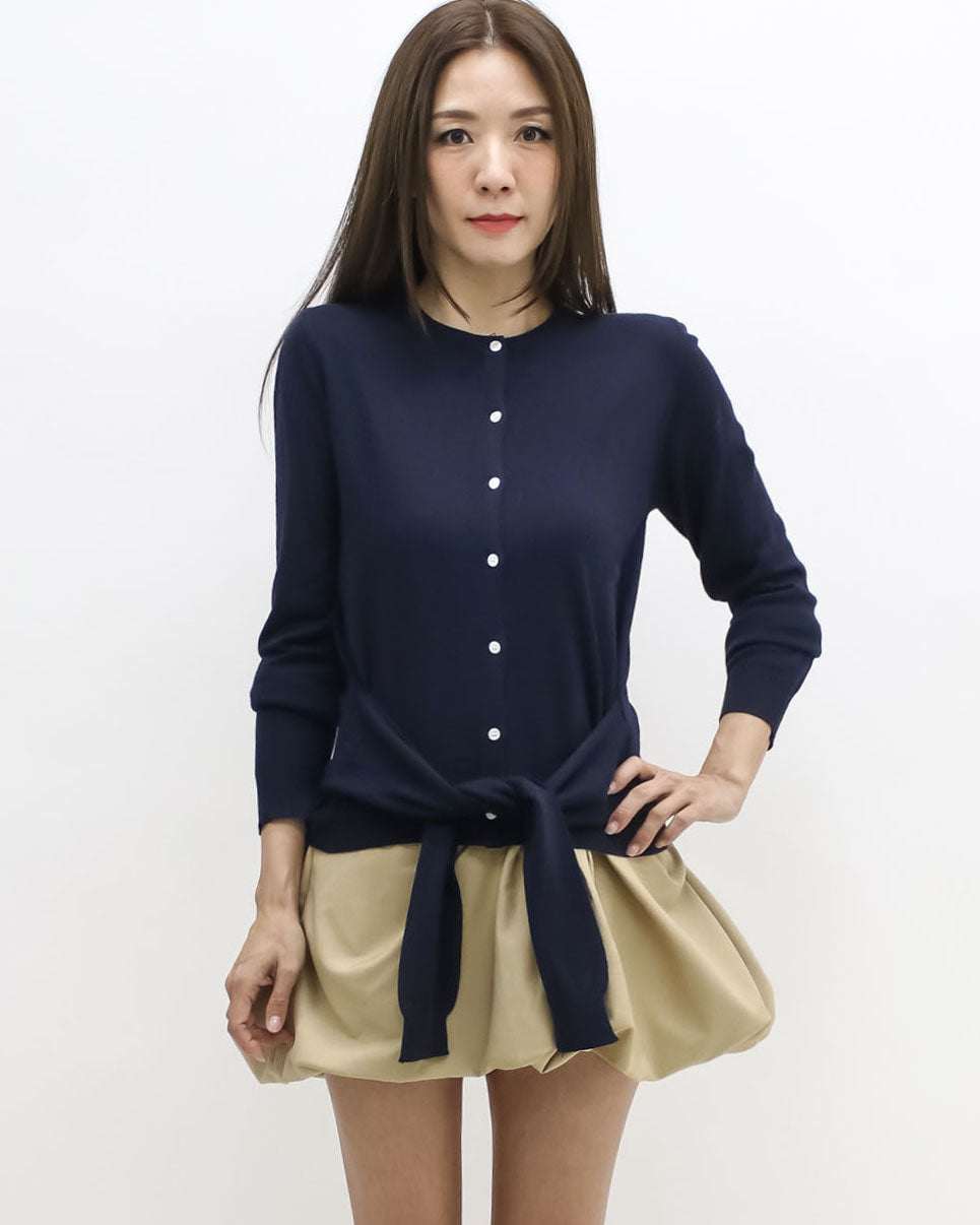 navy tie-up front knitted cardigan