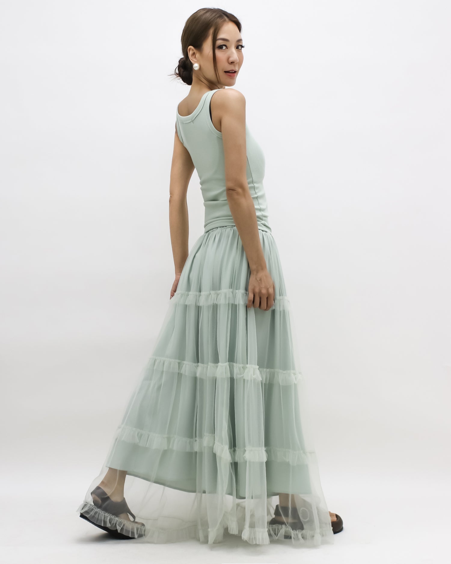 mint green vest & mesh longline skirt set *pre-order*