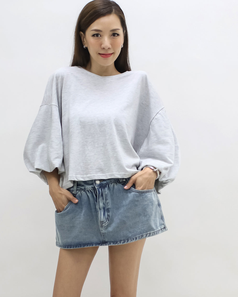 marl grey puff sleeves tee