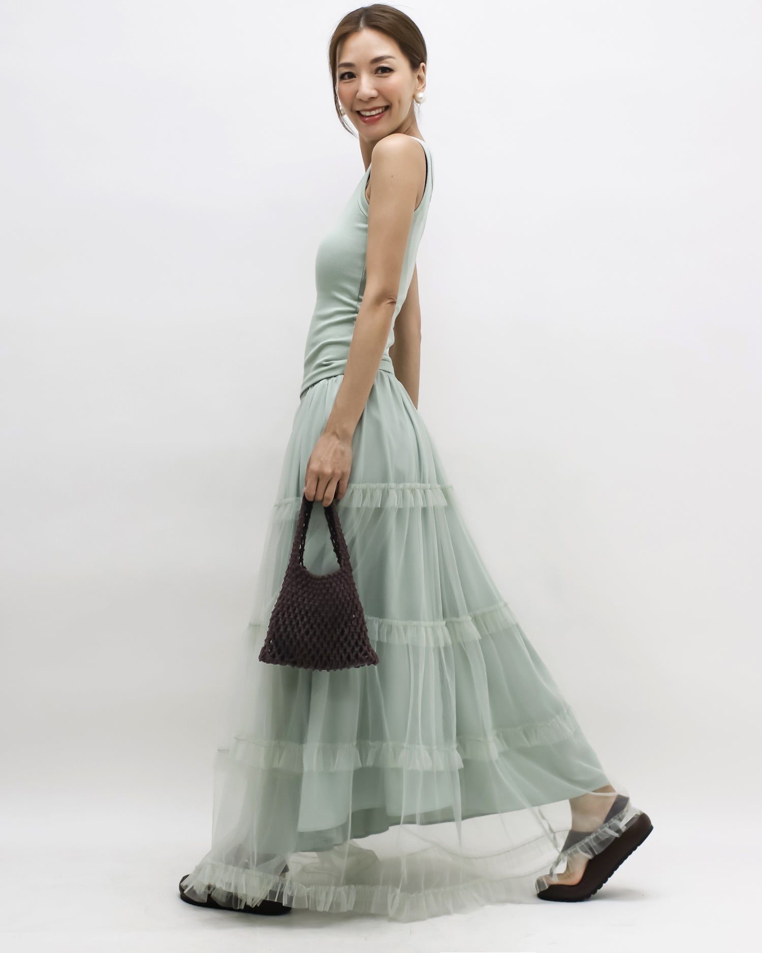 mint green vest & mesh longline skirt set *pre-order*