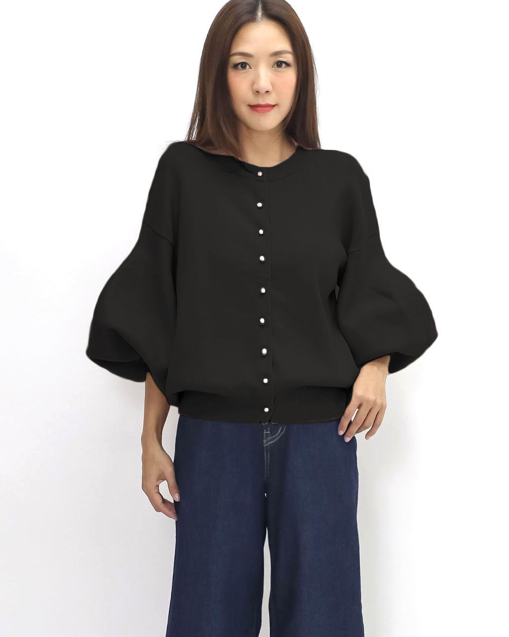 black puff sleeves knitted top *pre-order*