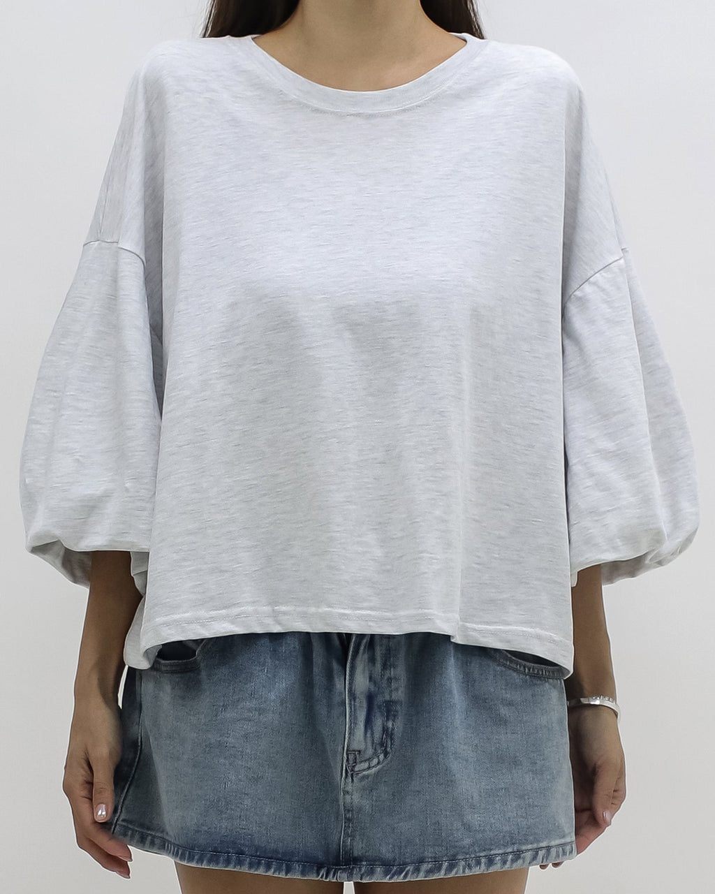 marl grey puff sleeves tee