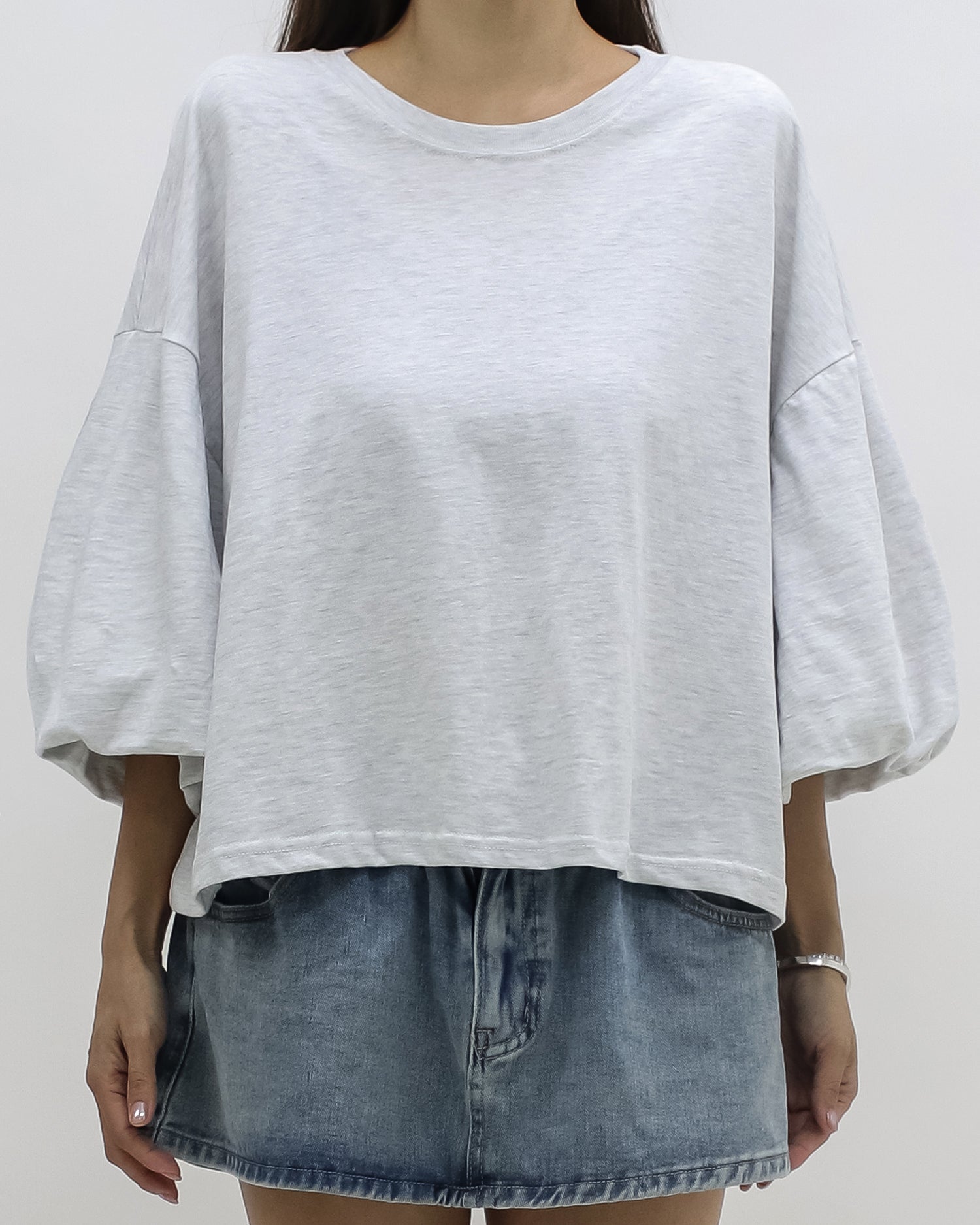 marl grey puff sleeves tee