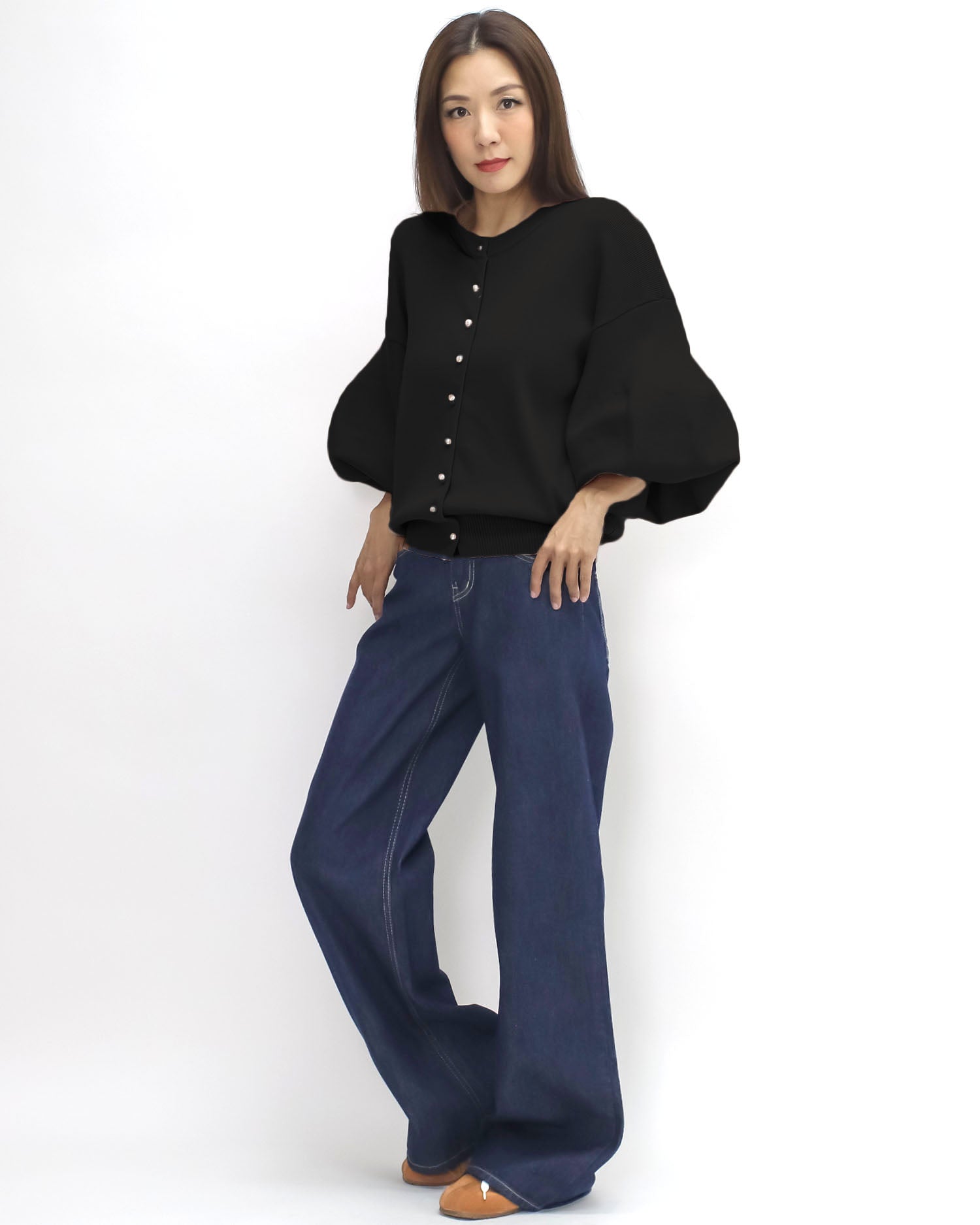 black puff sleeves knitted top *pre-order*