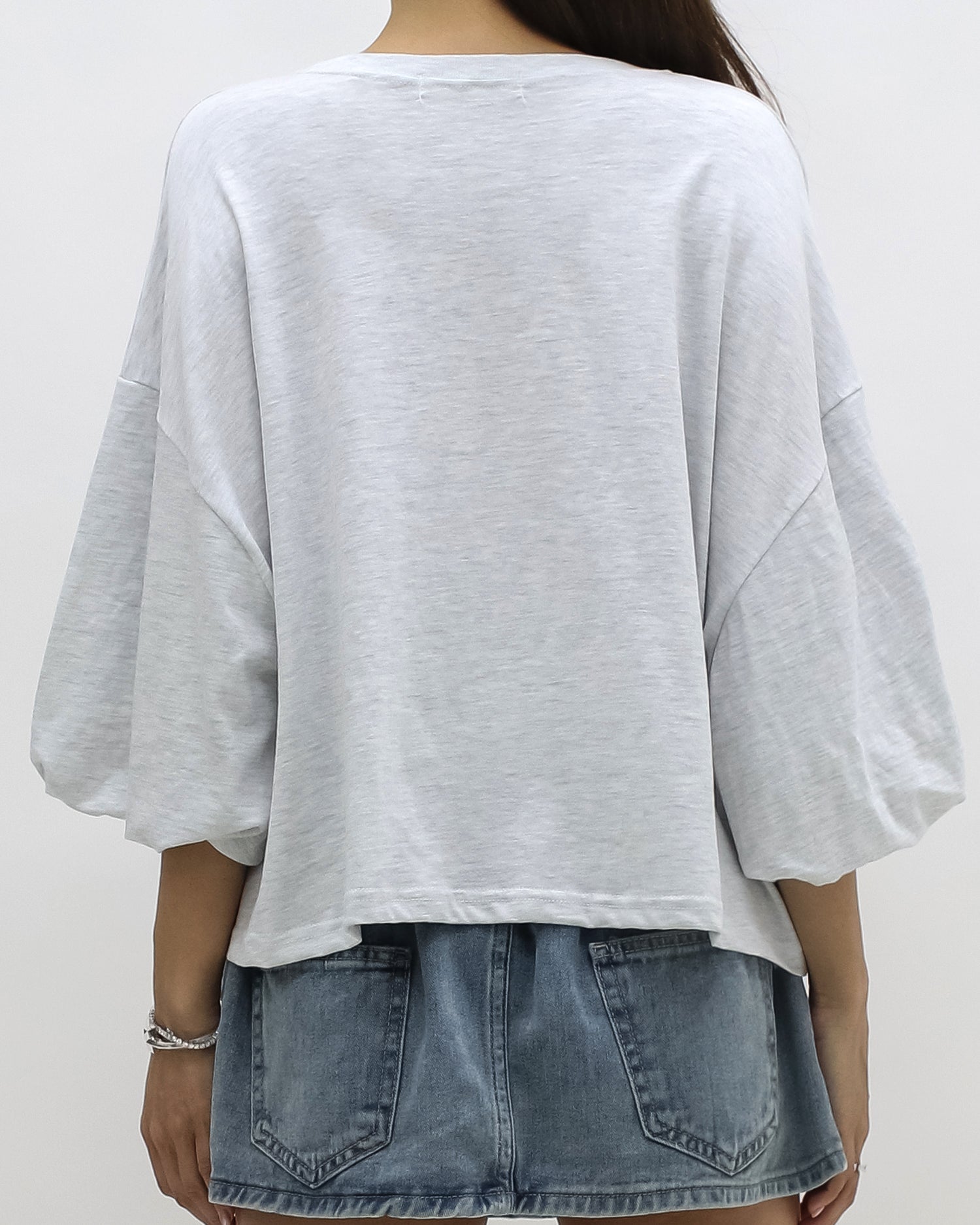 marl grey puff sleeves tee