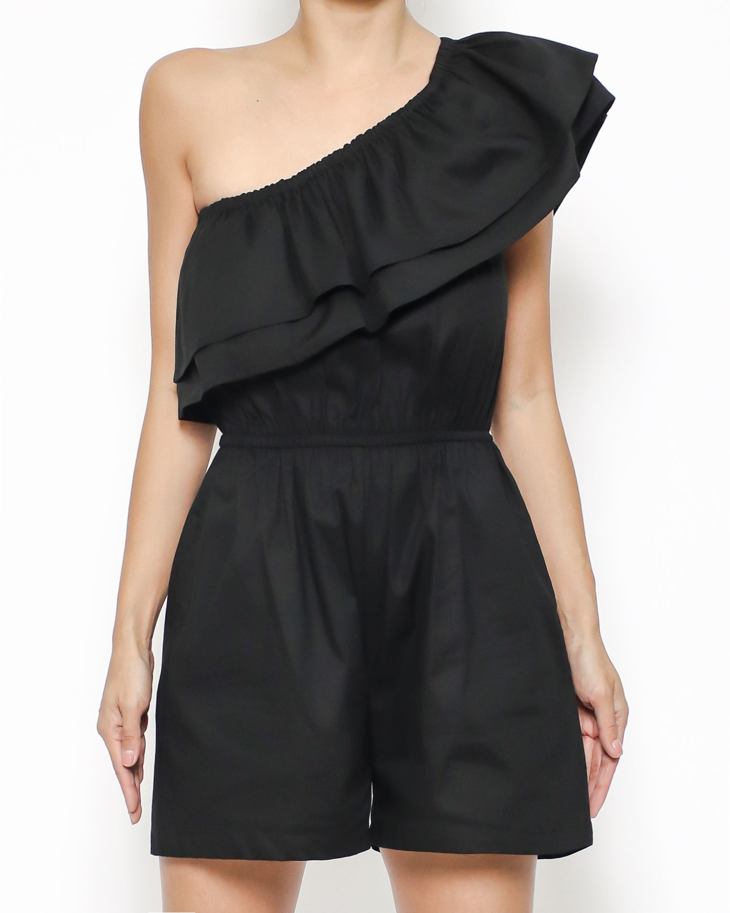 black one shoulder ruffles shirt jumpsuit *pre-order*