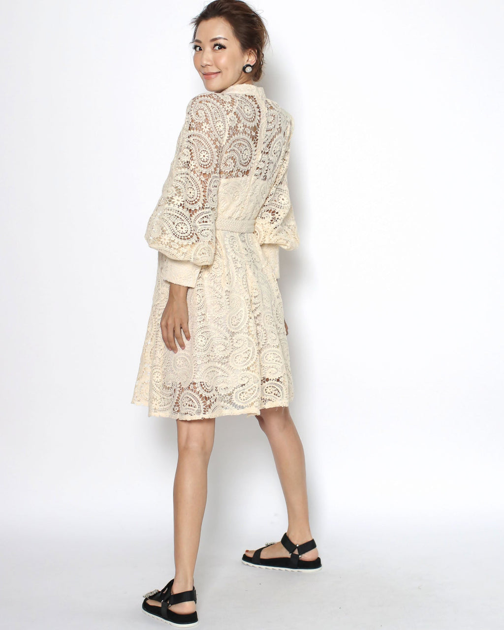 beige crochet dress with rope belt *pre-order*