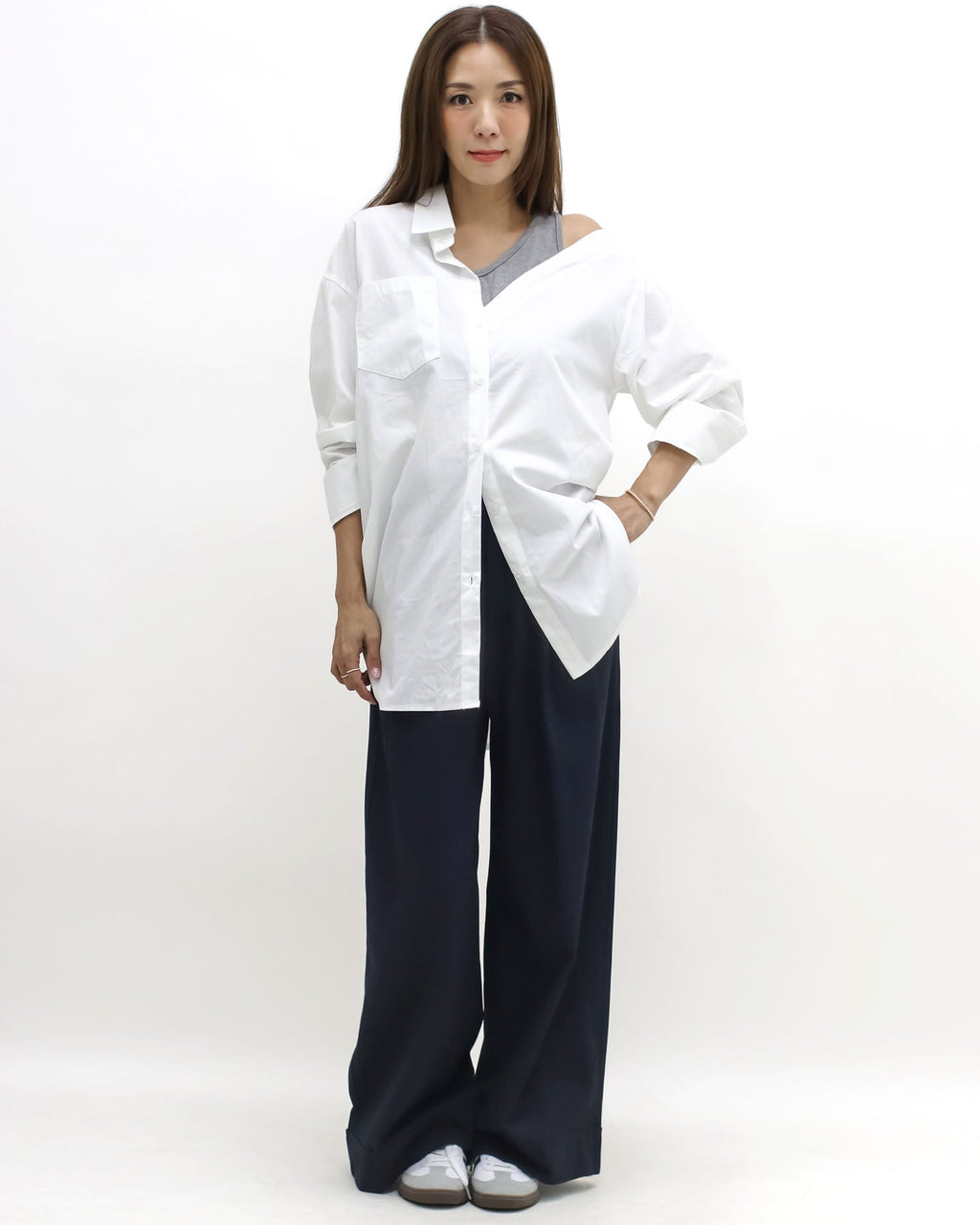 ivory & grey vest cutout shoulder shirt