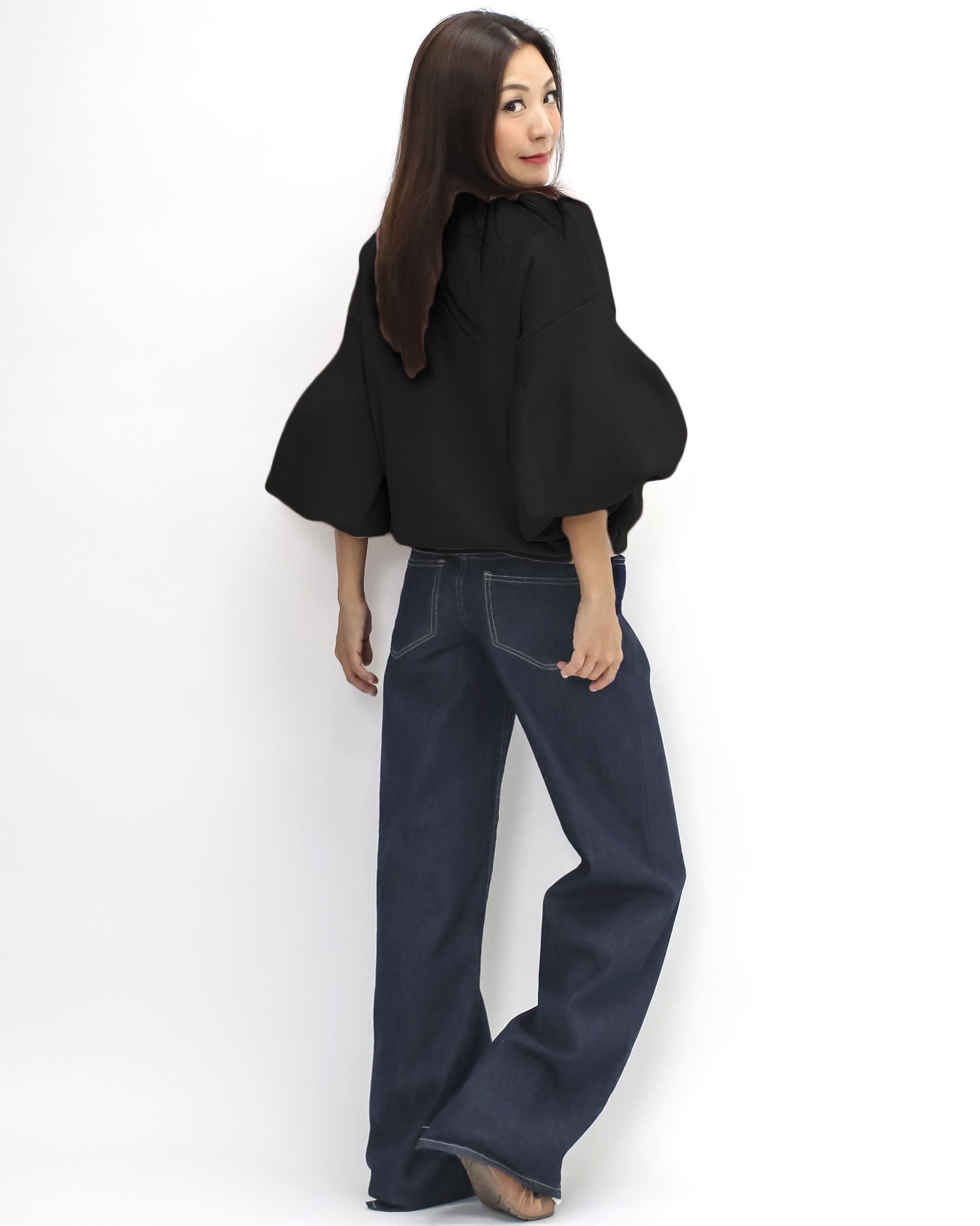 black puff sleeves knitted top *pre-order*