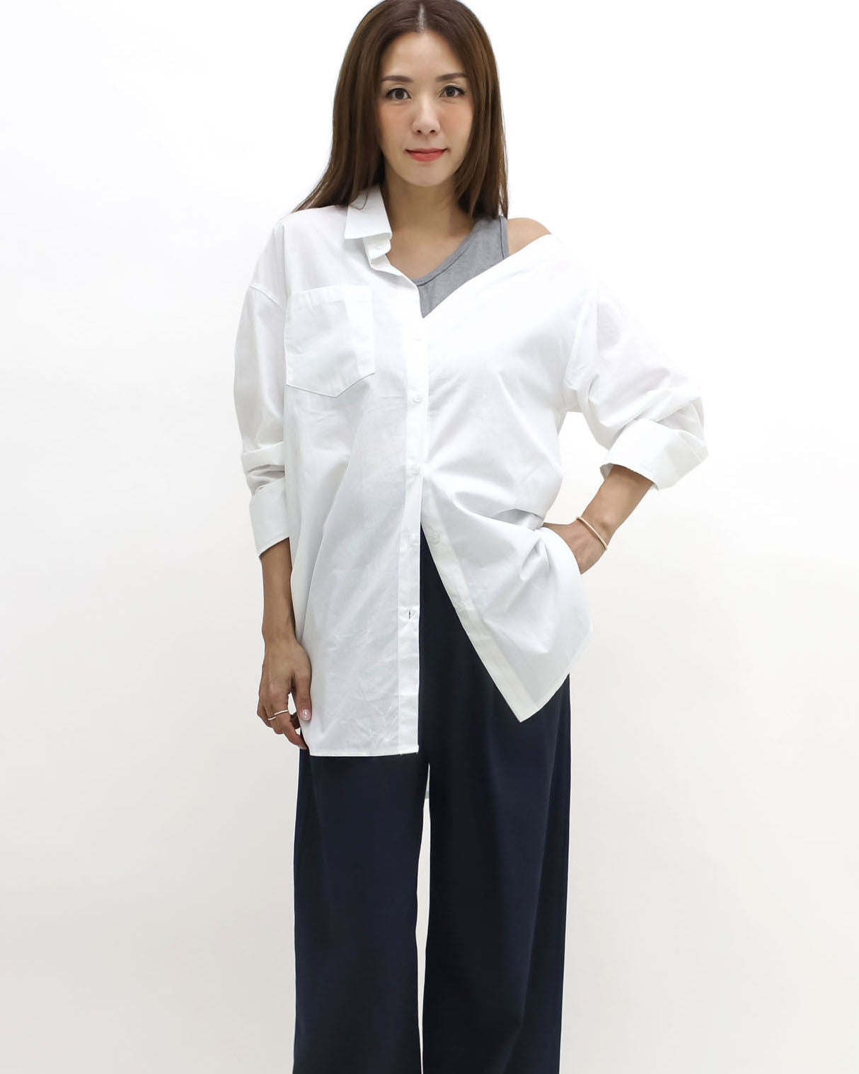 ivory & grey vest cutout shoulder shirt