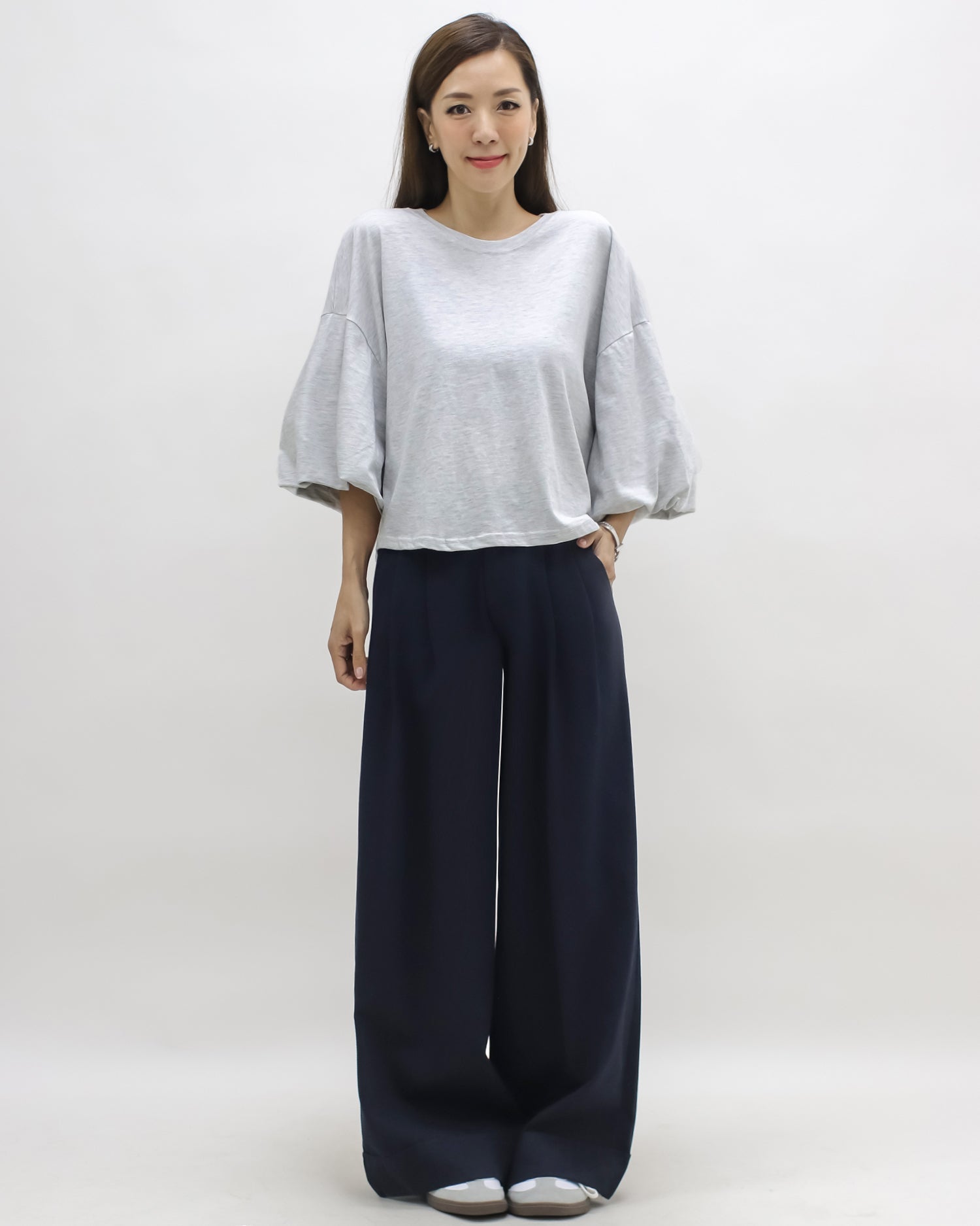 marl grey puff sleeves tee
