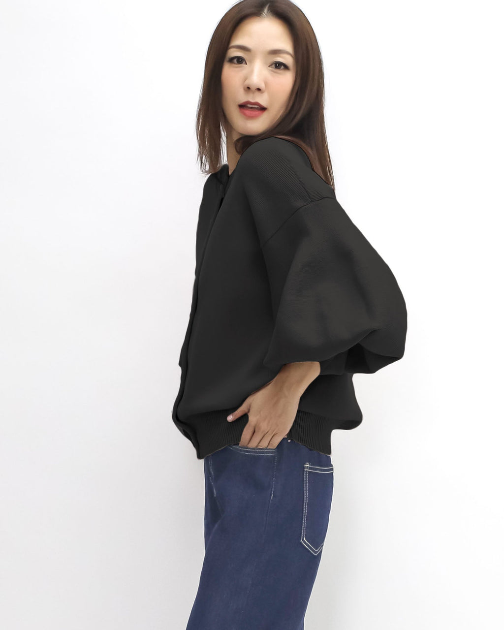 black puff sleeves knitted top *pre-order*