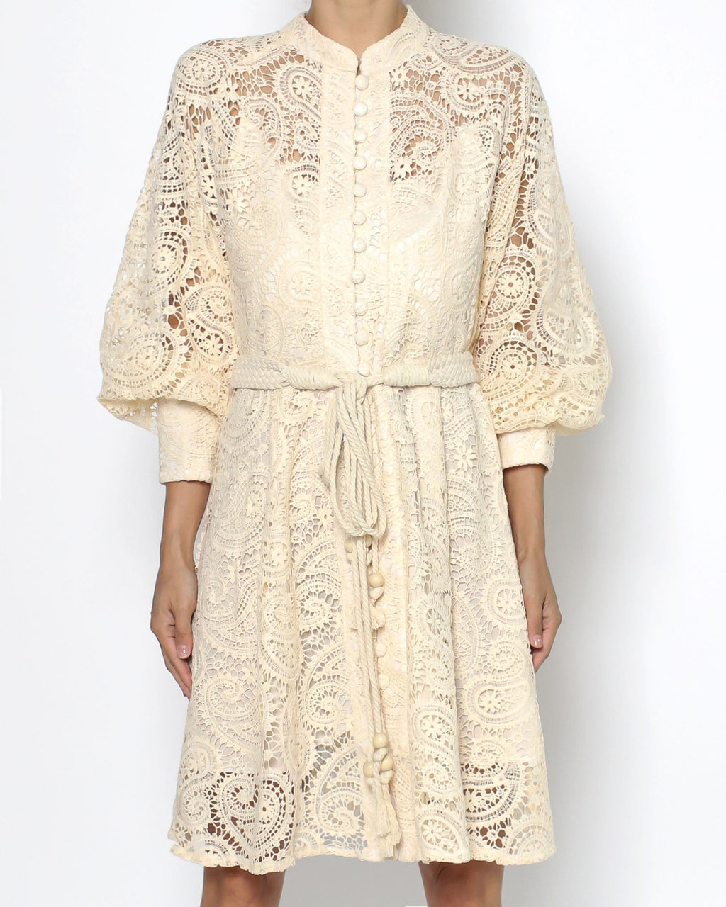 beige crochet dress with rope belt *pre-order*