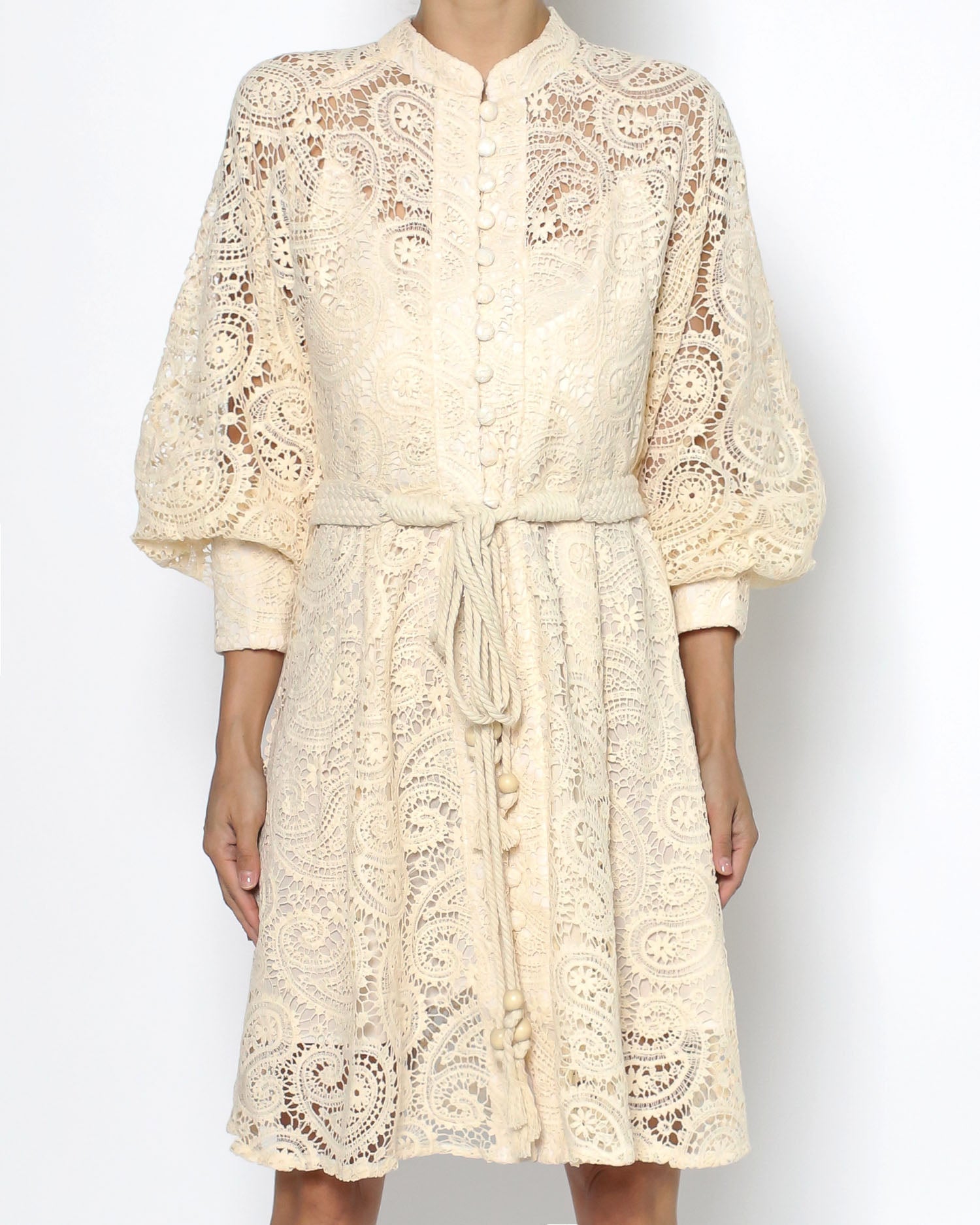 beige crochet dress with rope belt *pre-order*