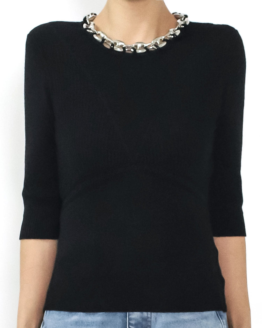 black fine knitted w/ silver chain neckline top