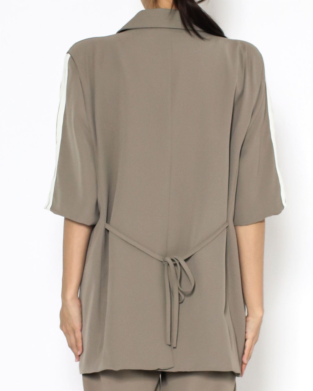 beige & ivory stripes chiffon jacket & straight pants set *pre-order*