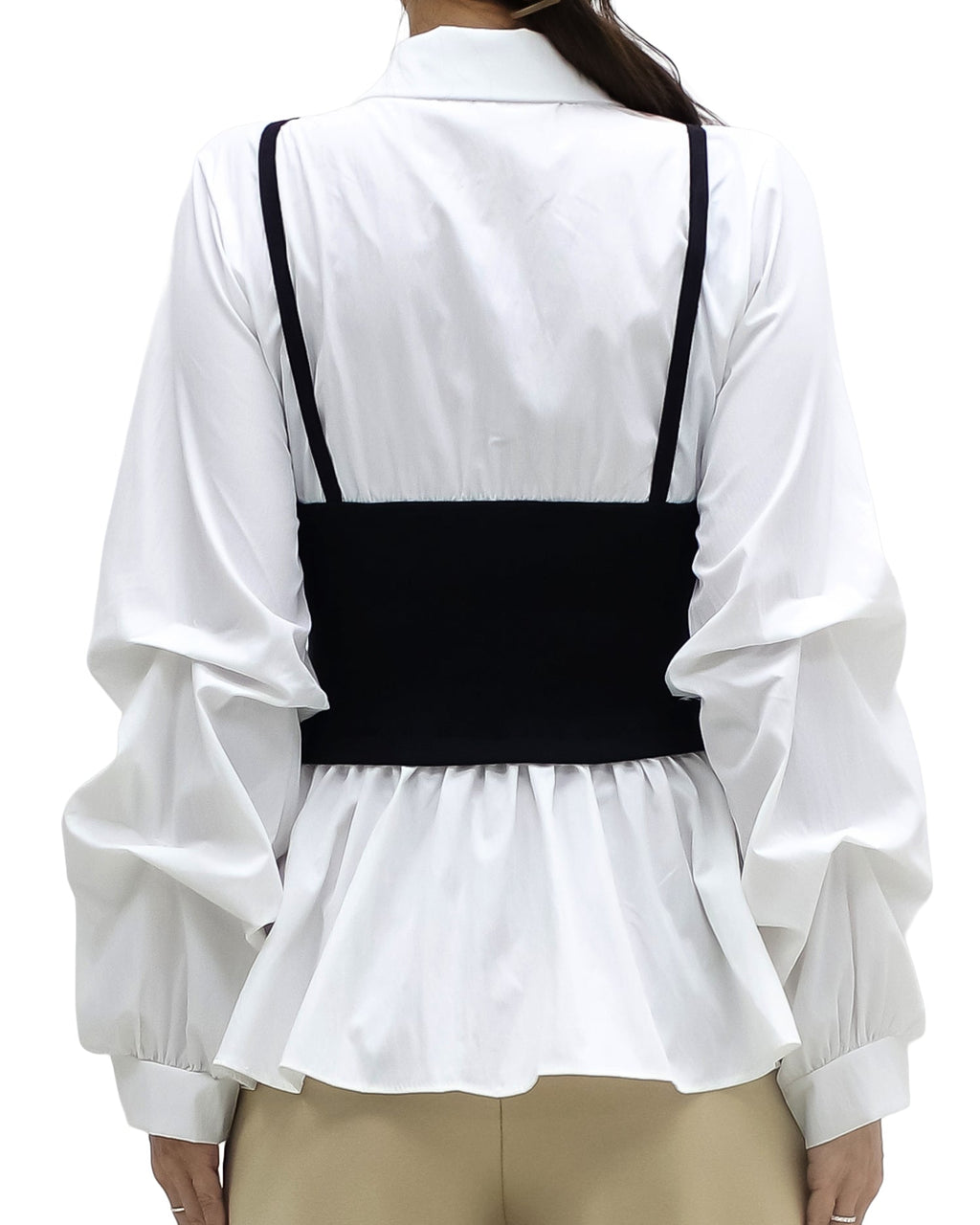 ivory w/ black knitted vest ruched sleeve shirt *pre-order*