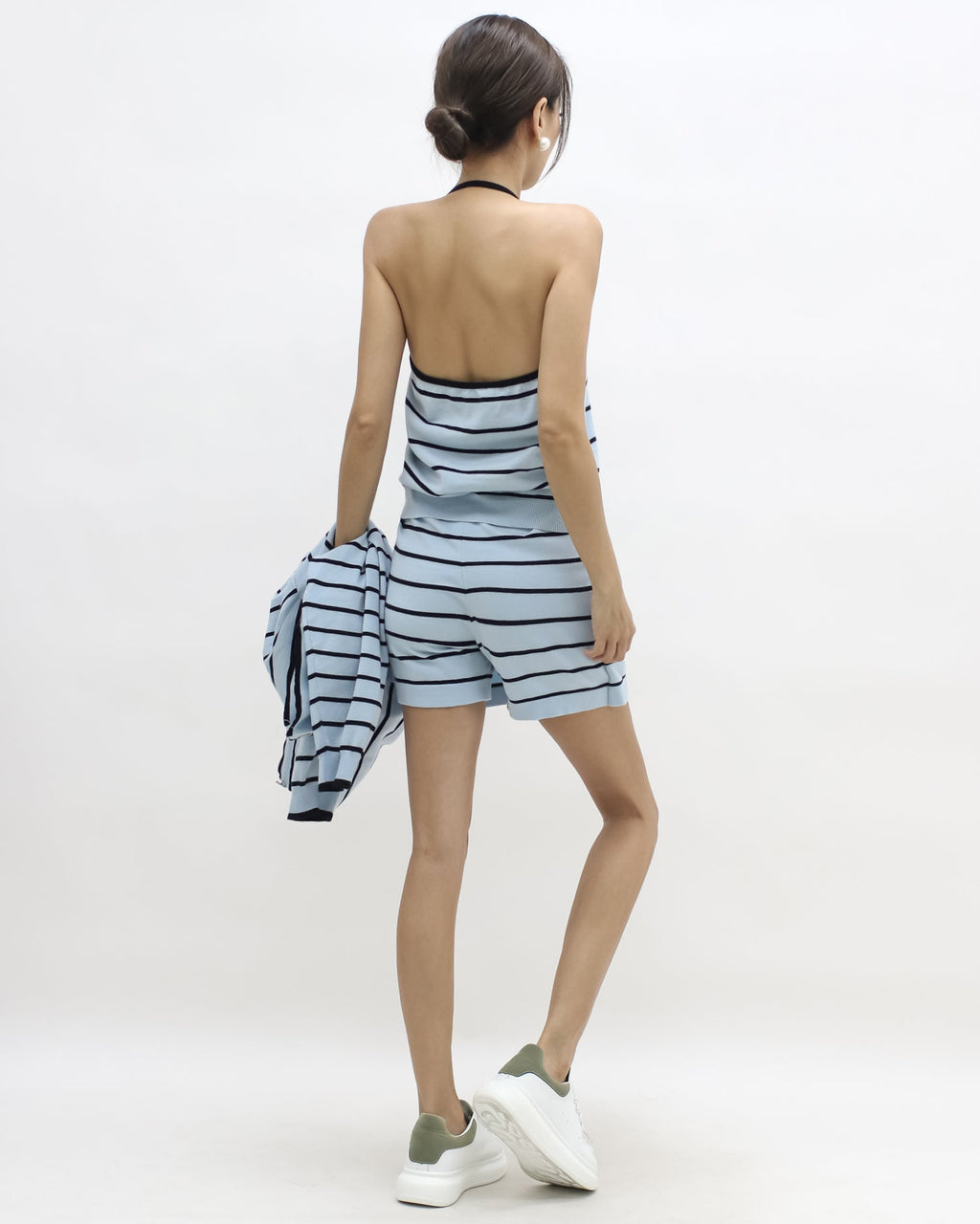 blue stripes knitted vest cardigan & skort *pre-order*
