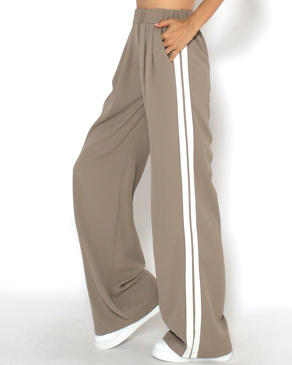 beige & ivory stripes chiffon jacket & straight pants set *pre-order*