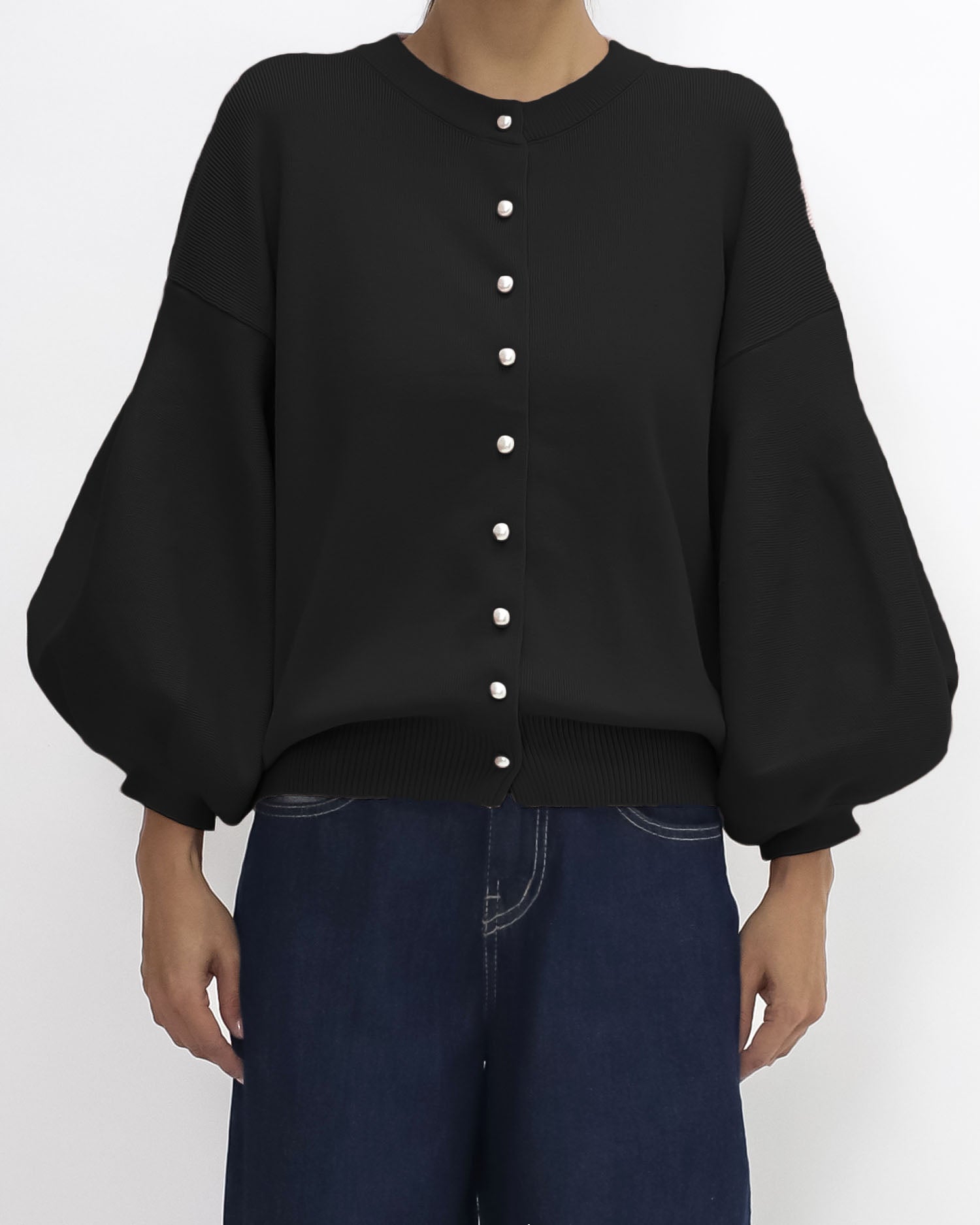 black puff sleeves knitted top *pre-order*