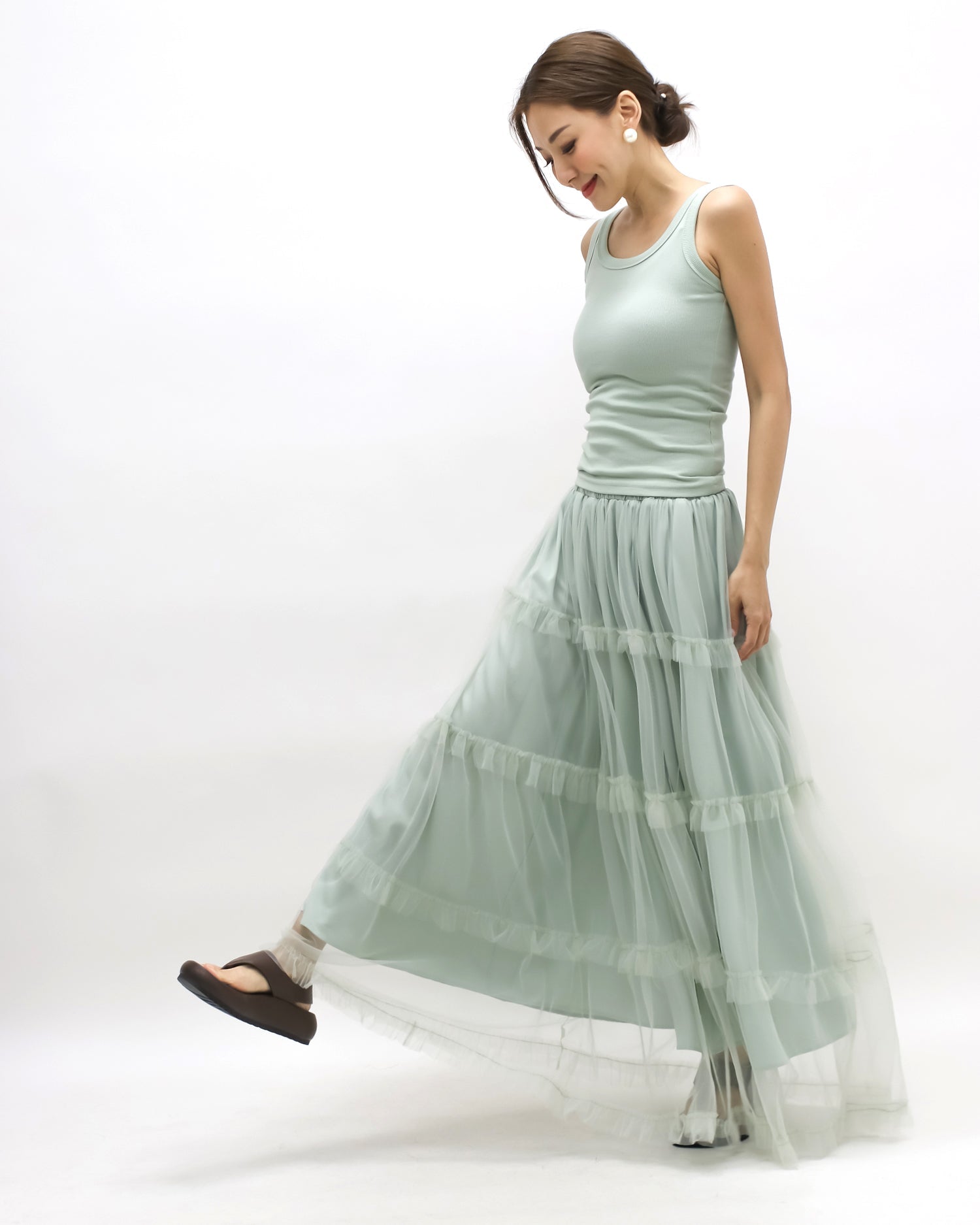 mint green vest & mesh longline skirt set *pre-order*