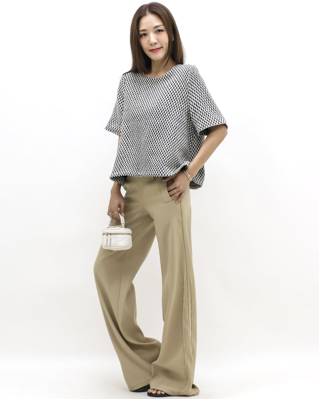 black & ivory tweed flare top *pre-order*