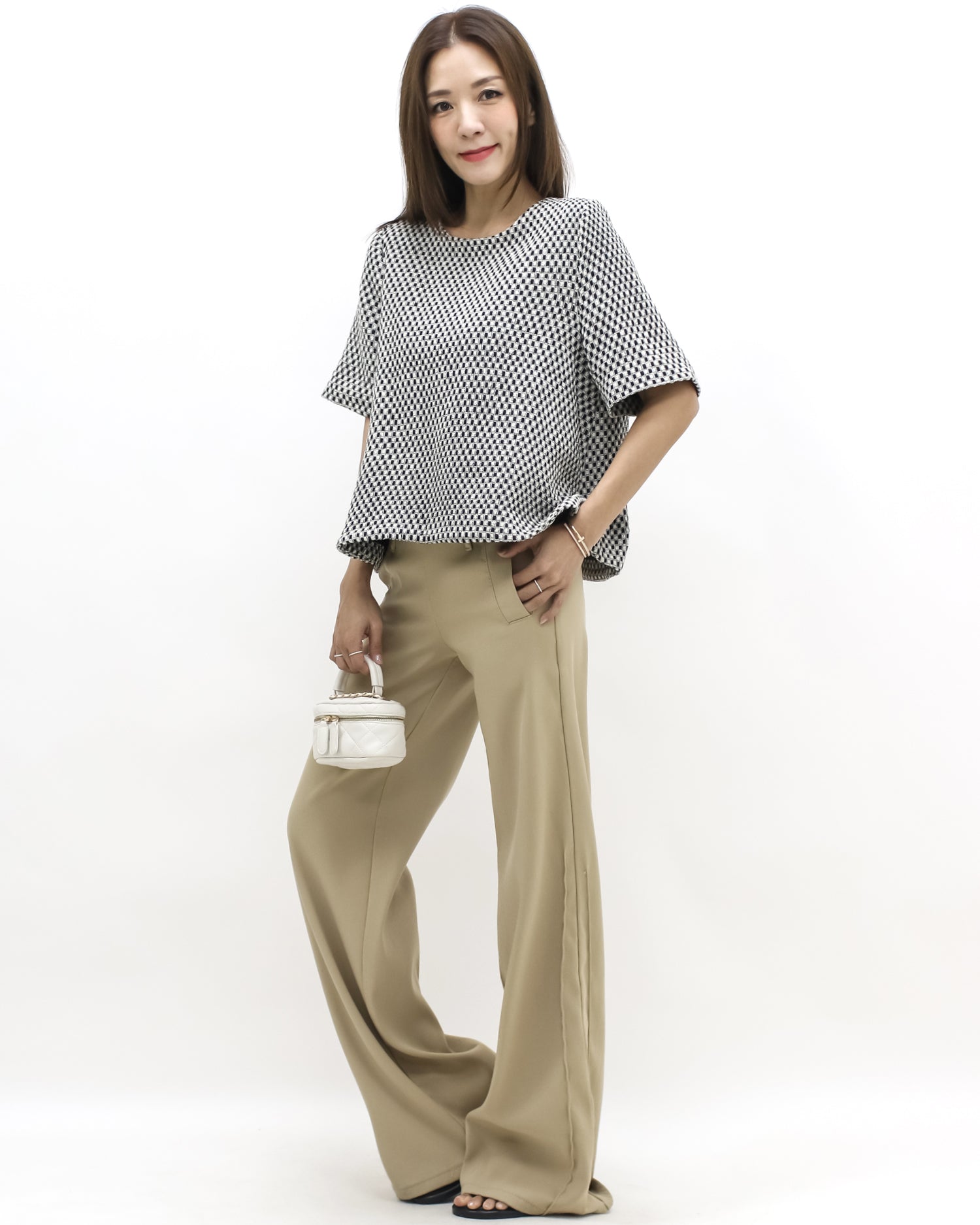 black & ivory tweed flare top *pre-order*