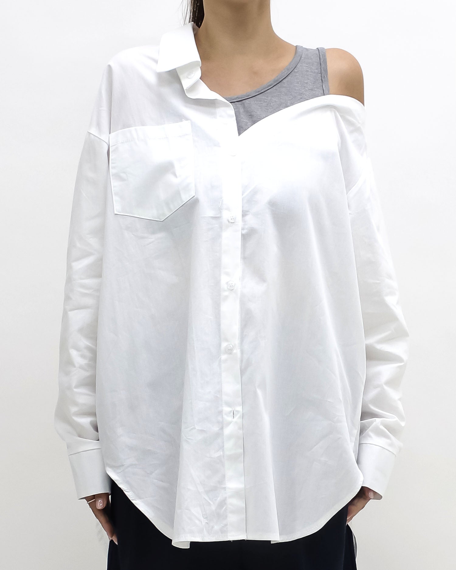 ivory & grey vest cutout shoulder shirt