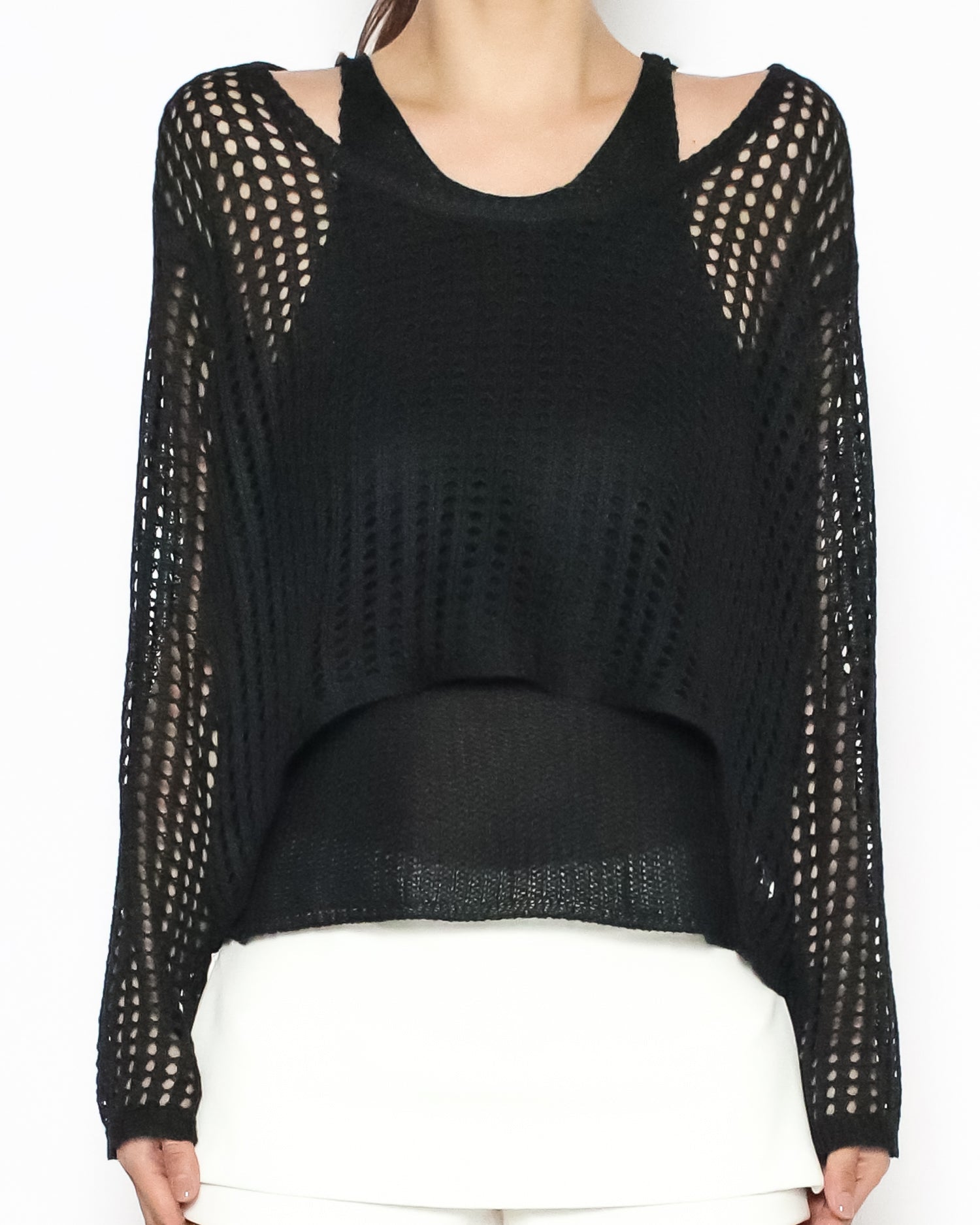 black net knitted top w/ vest set