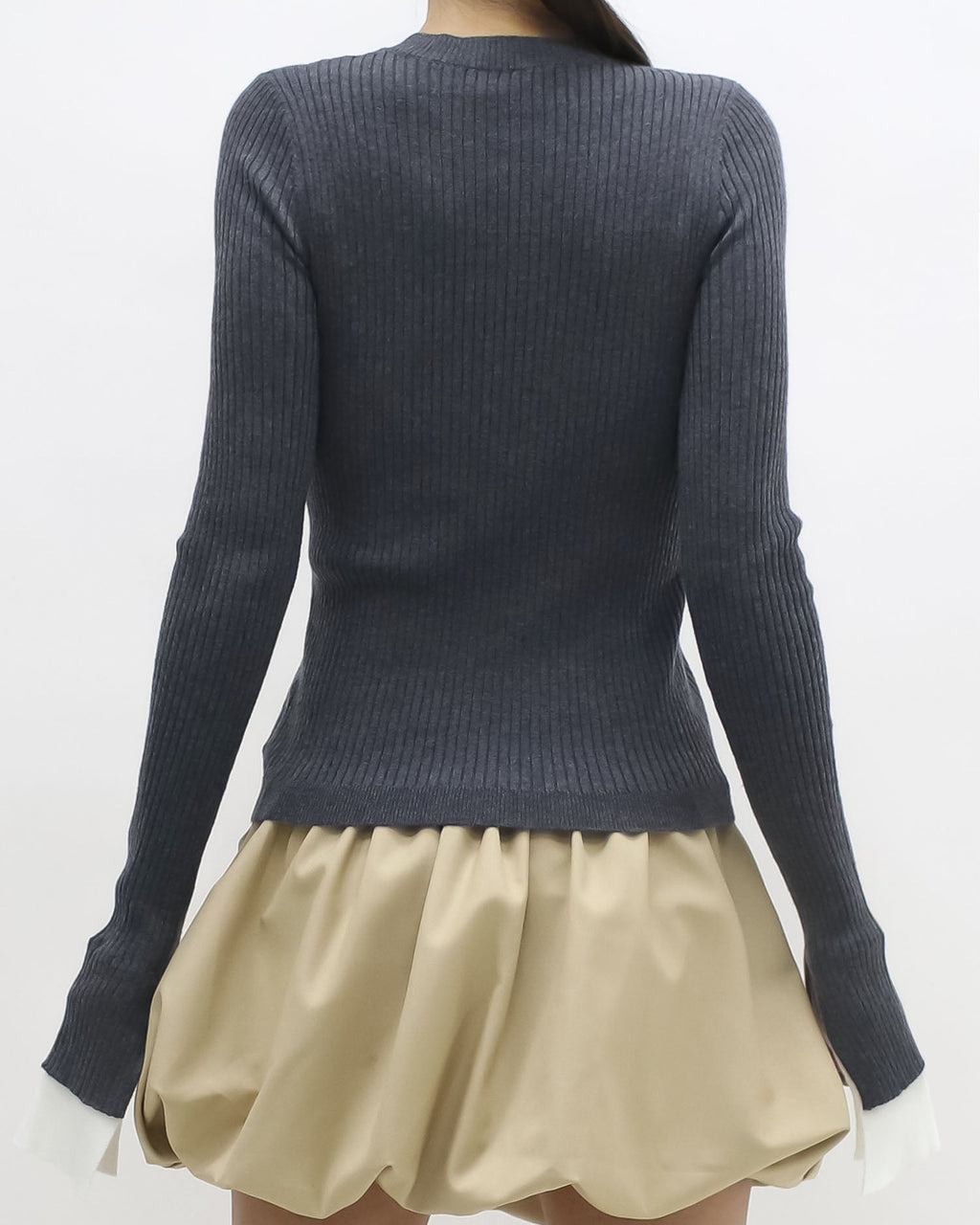grey w/ ivory shirt cuffs knitted top