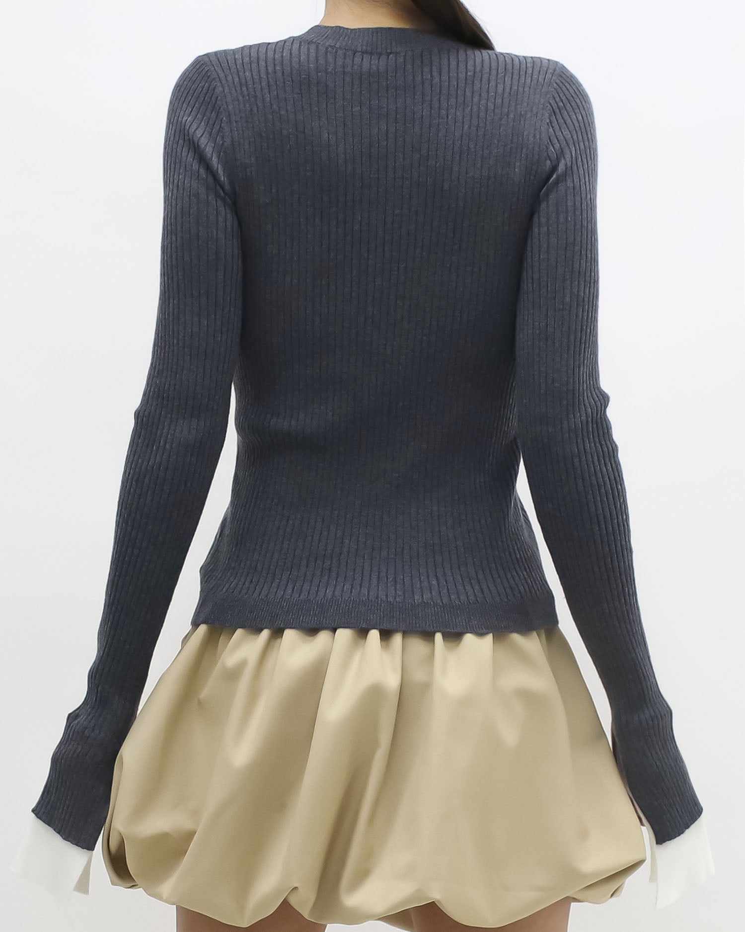 grey w/ ivory shirt cuffs knitted top