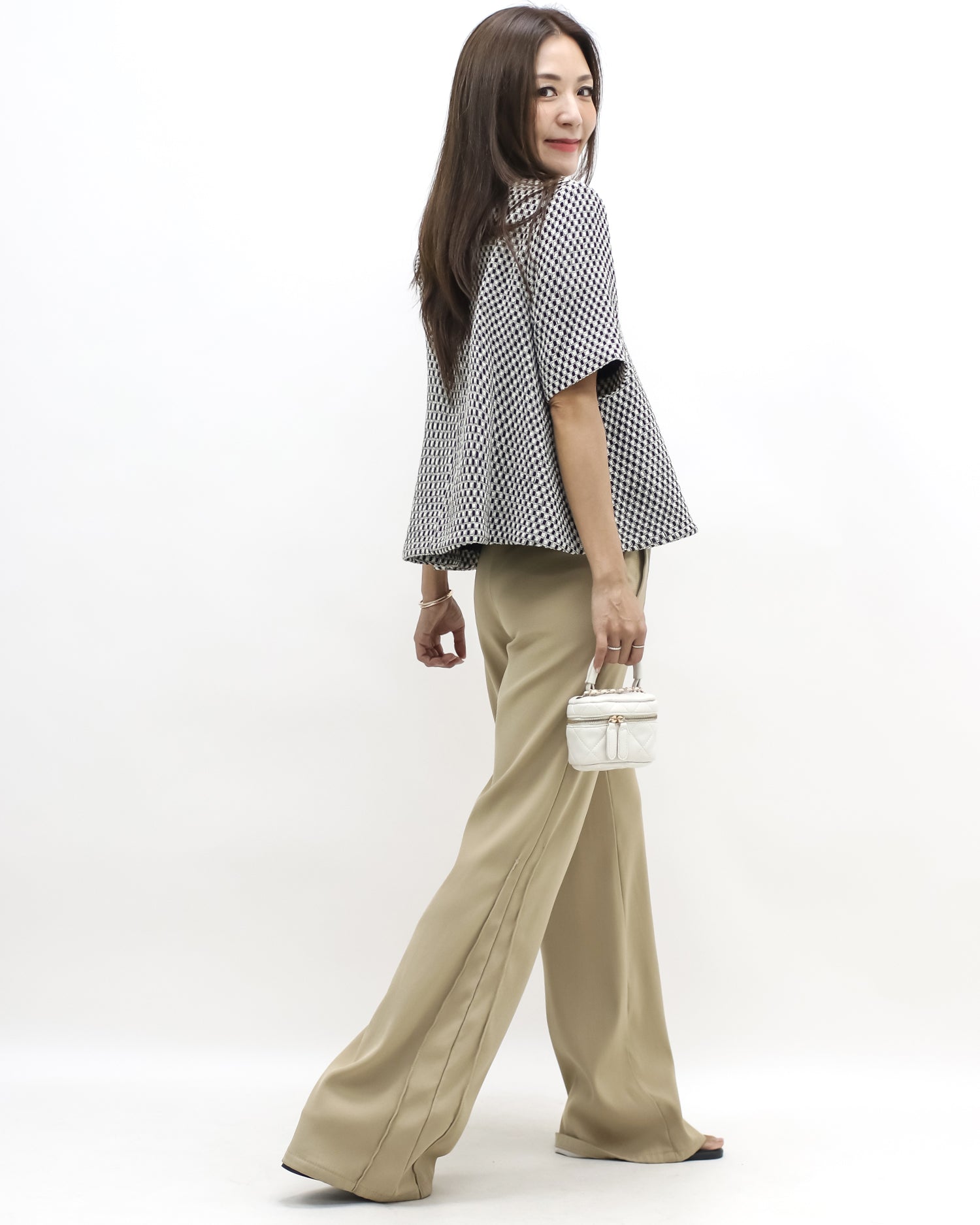 black & ivory tweed flare top *pre-order*