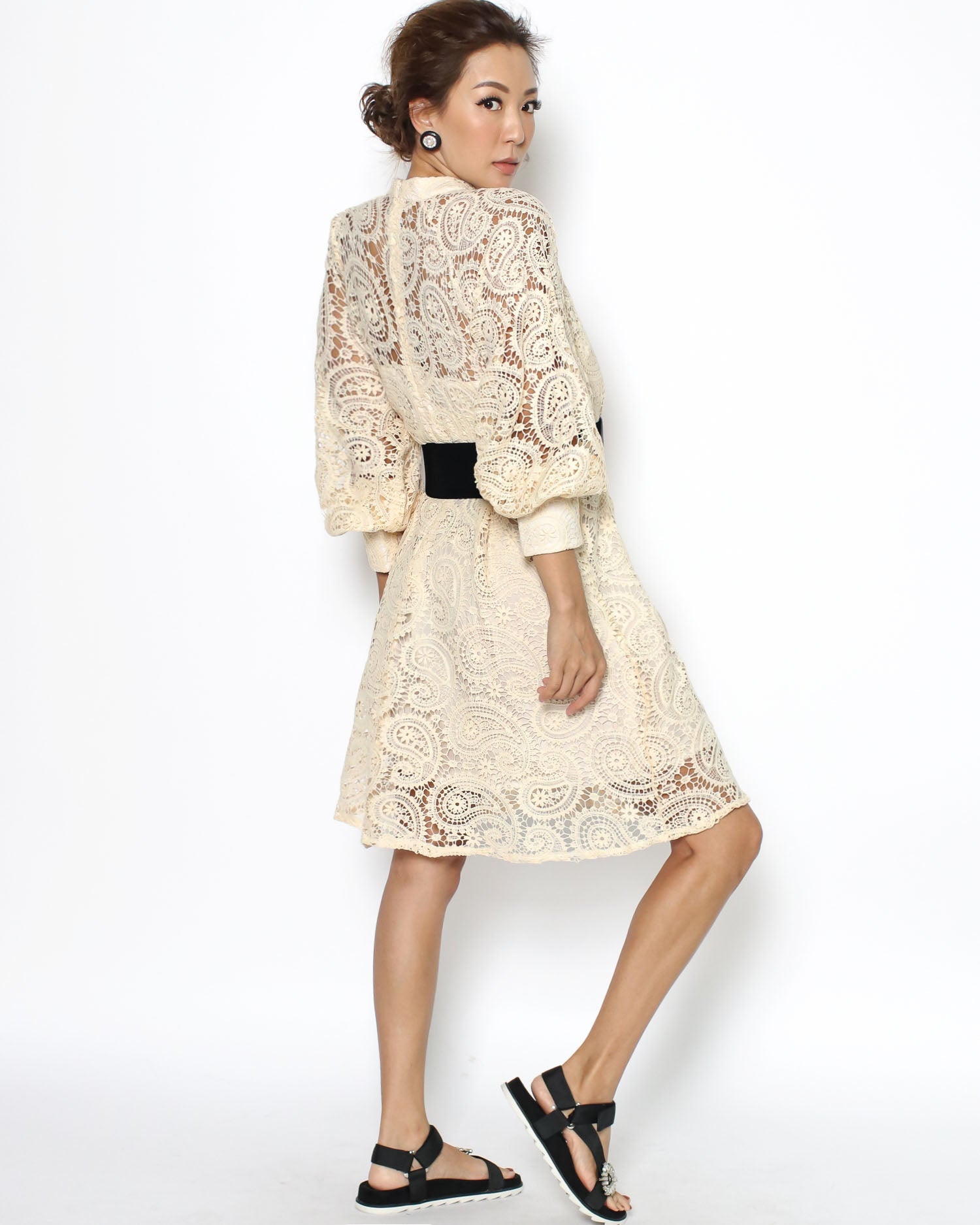 beige crochet dress with rope belt *pre-order*