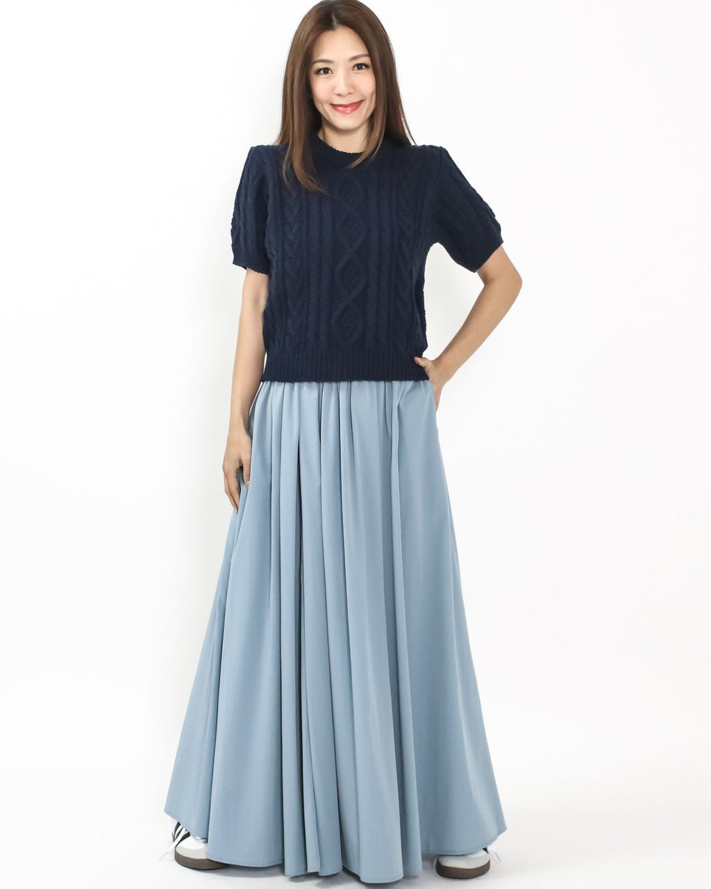 navy short sleeves twisted knitted top