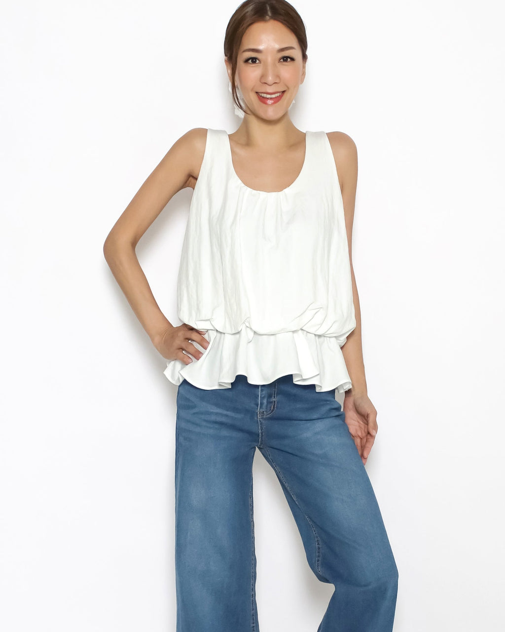 ivory stretch waist flare hem slinky vest *pre-order*