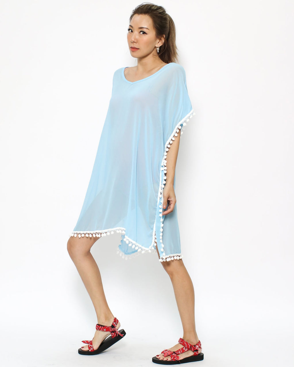 blue sheer pompom cover up dress *pre-order*